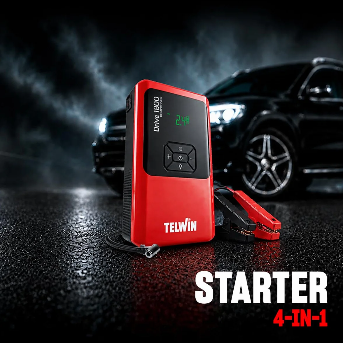 Telwin Napęd 1800 Kompressor 12V Przenośny Akumulator Awaryjny z Sprężarką Powerbank LED 1800A