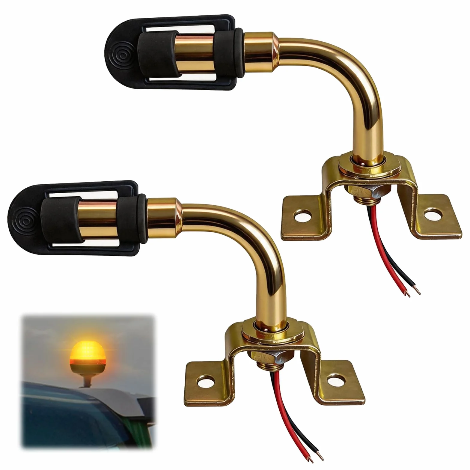 2 x obracany uchwyt lampy w kształcie litery L, 12 V/24 V, wersja uniwersalna, z kablem i gumową osłoną, metalowa podstawa z kablem, odpowiednie do wózków widłowych, traktorów i maszyn