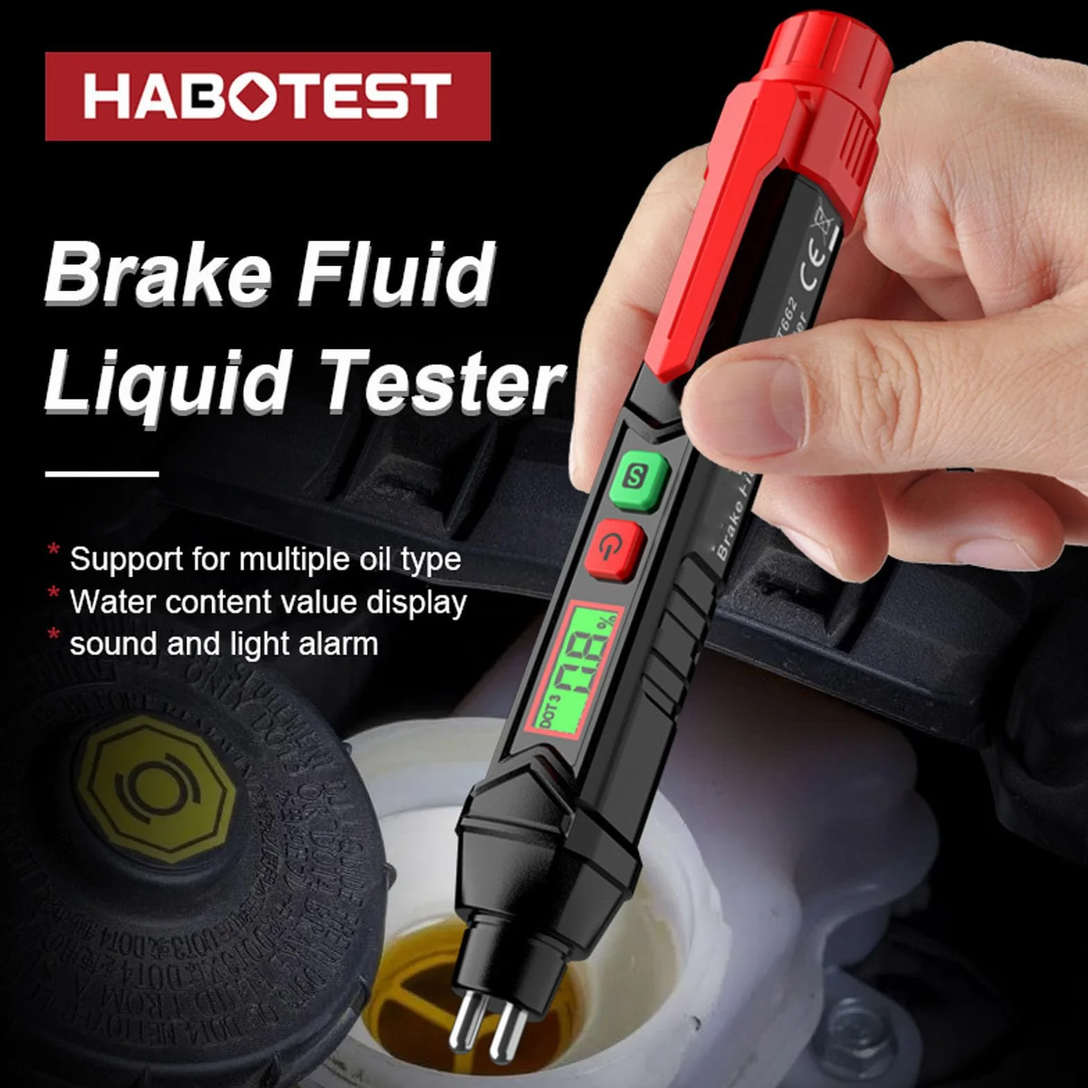 HT662 Tester Cieczy w Płynie Hamulcowym Pen Detektor Wilgoci Oleju Zakres Wykrywania ABS 0% do 4% Narzędzie Diagnostyczne do Pojazdów Samochodowych ≤95%