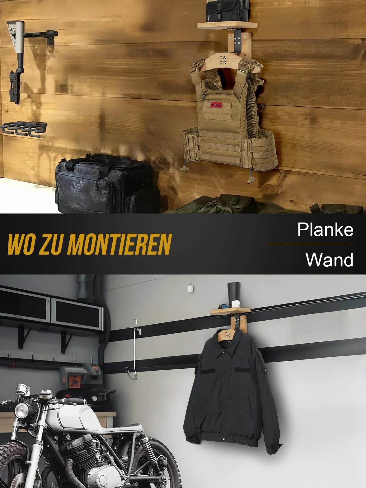 OneTigris Uchwyt na kamizelkę taktyczną na ścianę 09, uchwyt ścienny na motocykl, wieszak na kask, wspornik na płyty, uniwersalny organizer ścienny na wyposażenie motocyklowe, piłkarskie i rowerowe