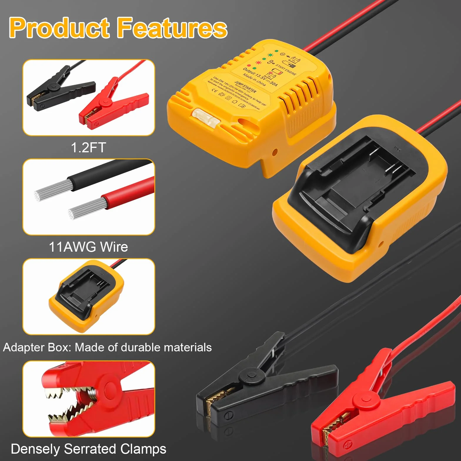 Urządzenie ułatwiające rozruch samochodu, kompatybilne z akumulatorem Dewalt 18 V – przenośne urządzenie ułatwiające rozruch i adapter powerbanku, akumulator 12 V, idealny do pomocy w przypadku awarii