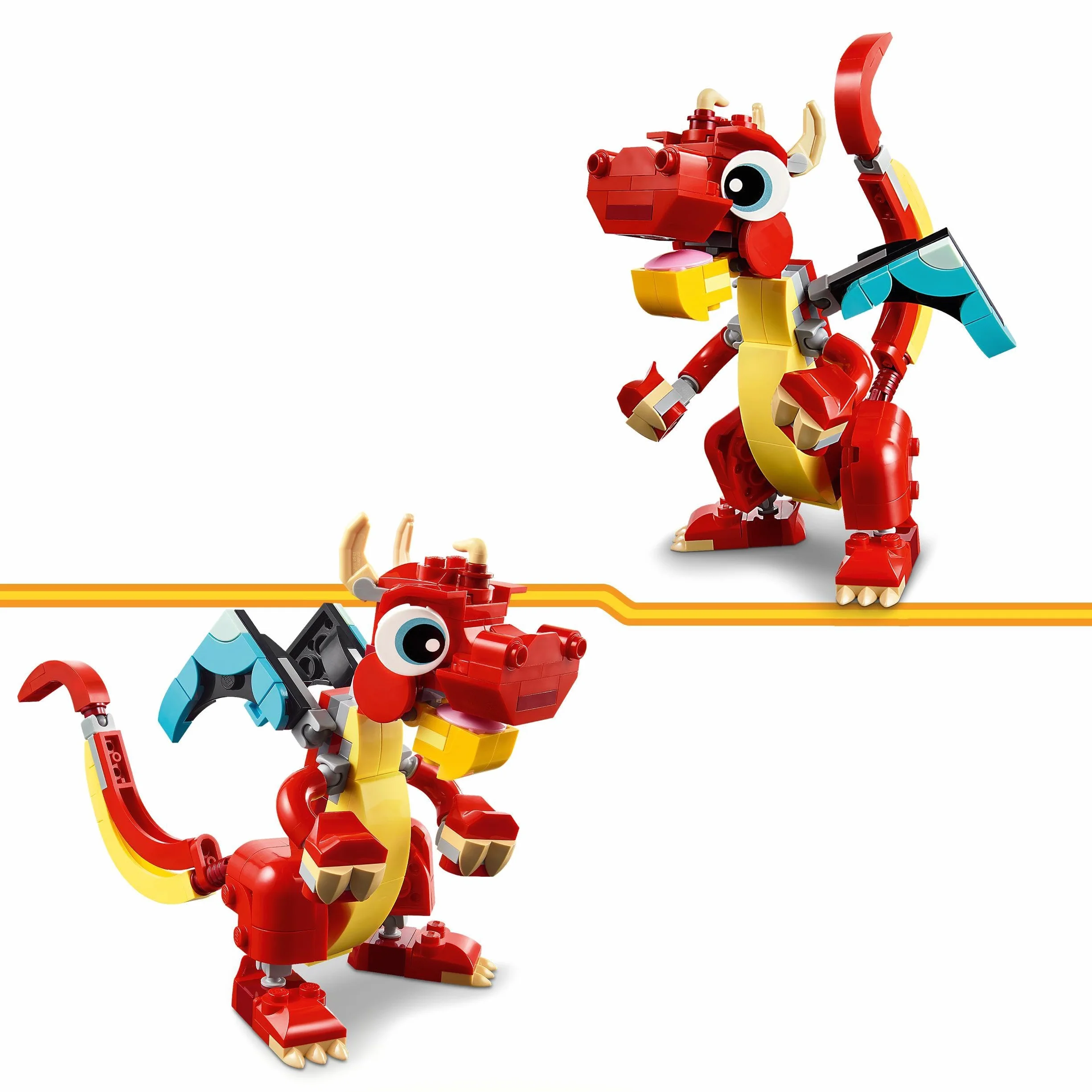 LEGO Creator 3in1 Red Dragon Toy to Fish Figure to Phoenix Bird Model, Animal Figures Set, Gifts for 6 Plus Year Old Boys, Girls and Kids 31145