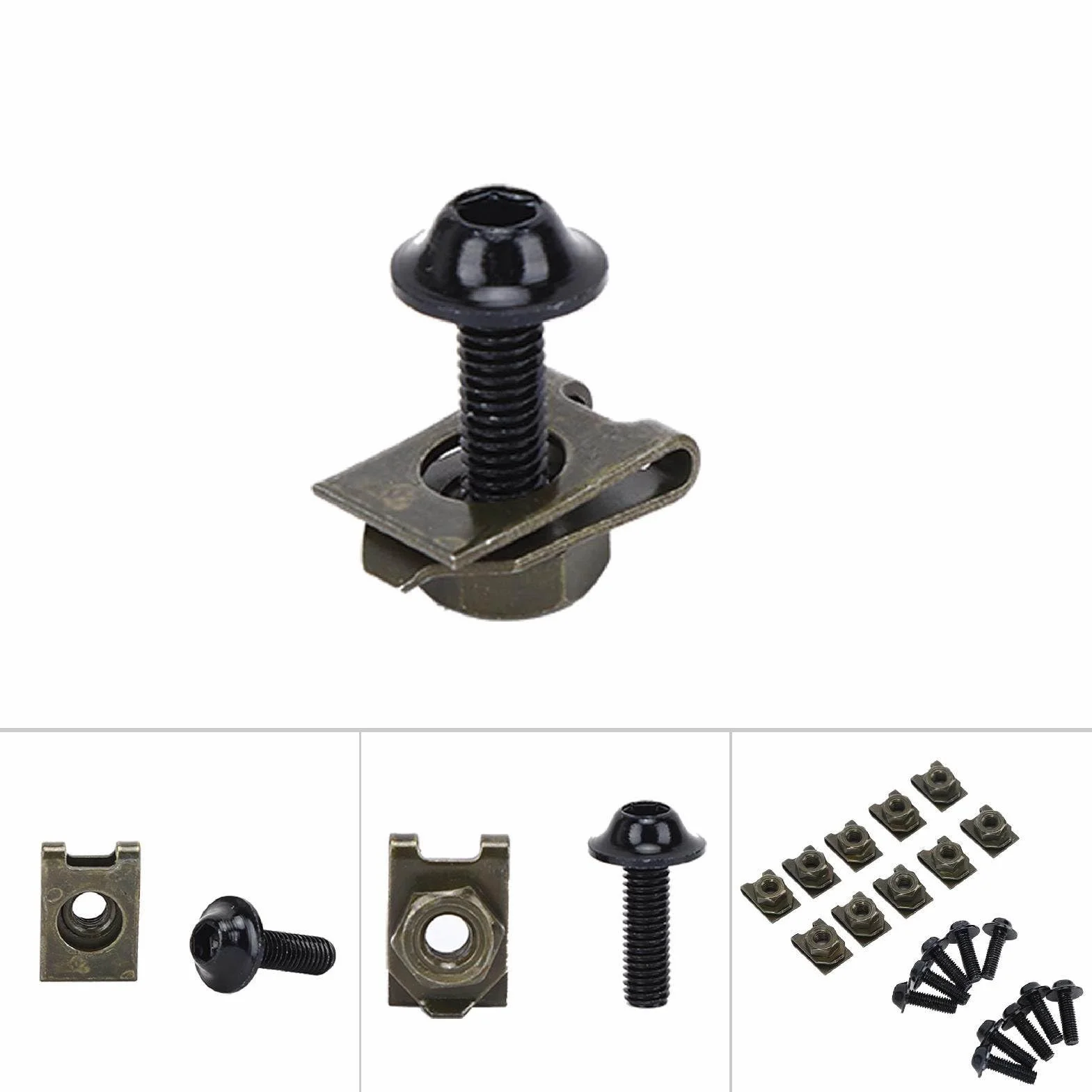 Qiilu Zestaw śrub do owiewek M5, zestaw owiewek motocyklowych, aluminiowa śruba iglica prędkość, nakrętka mocująca, 10 x śruby M5 + 10 x klipsy prędkości M5, do grapas tornillo grapas+tornillo