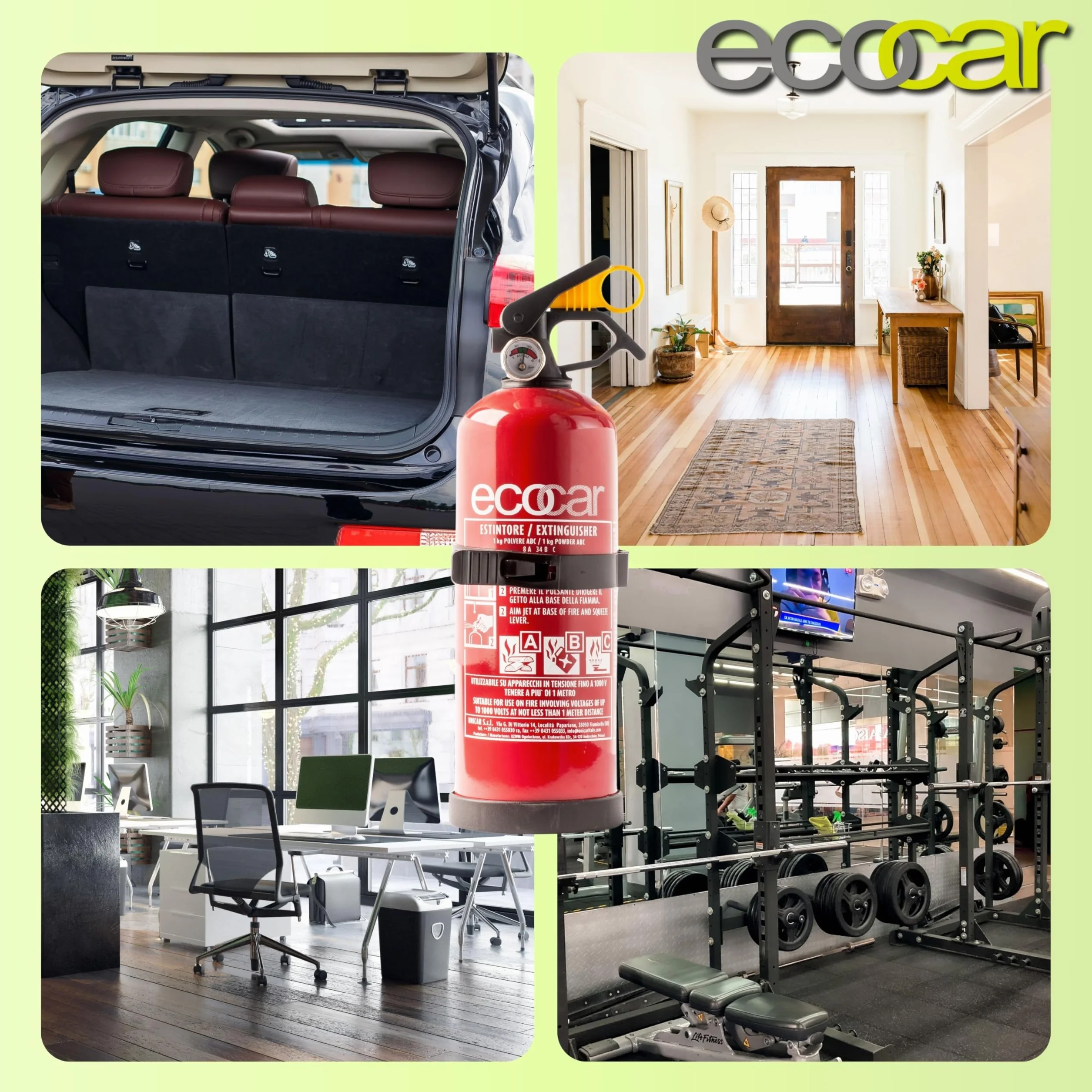 ecocar Gaśnica proszkowa 1 kg z certyfikatem EN3 do samochodu, domu i kampera, z manometrem i uchwytem