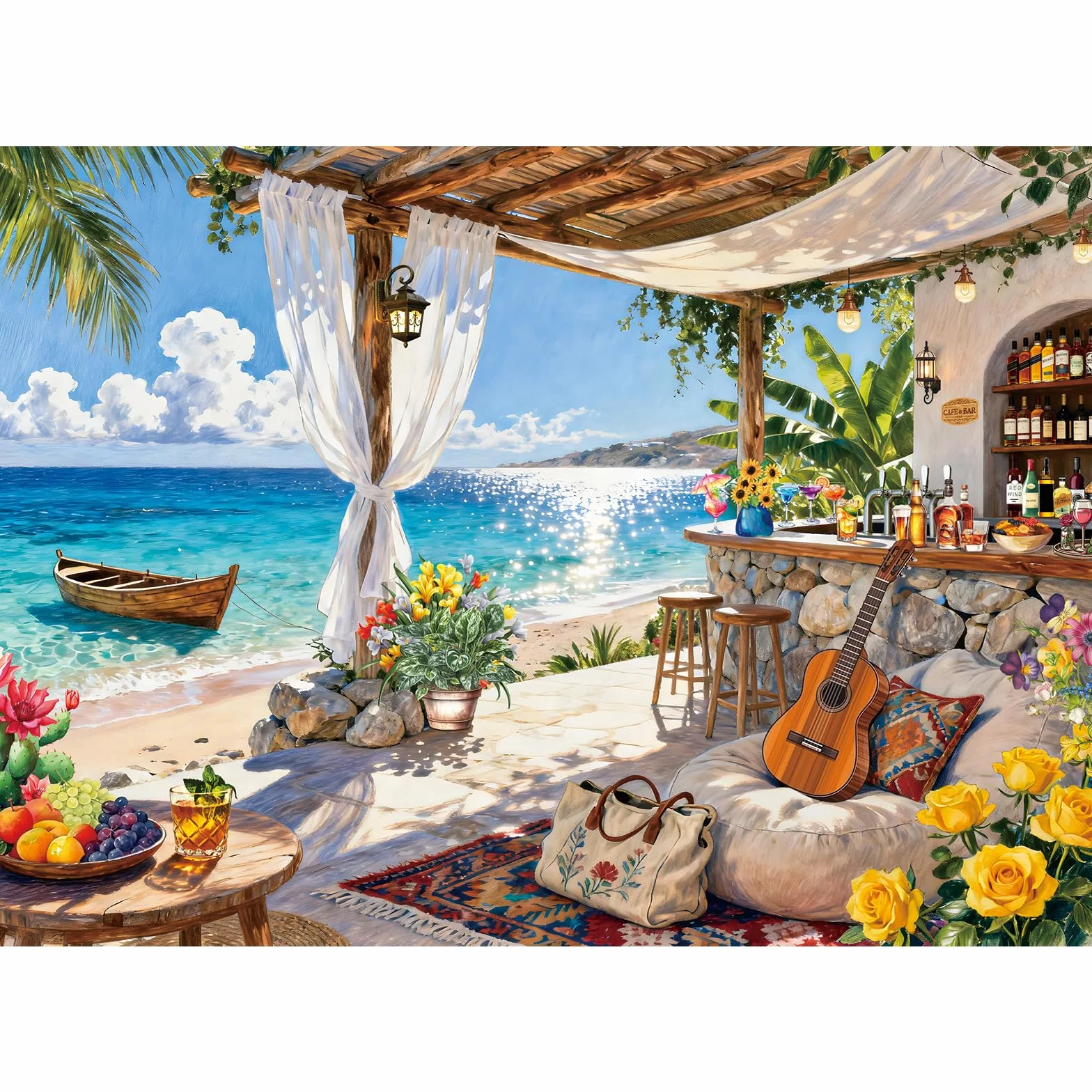 Puzzle 1000 elementów dla dorosłych i dzieci, Impossible Game, prezent z puzzlami, sprytne zagadki, kolorowe puzzle z motywem baru na wyspie