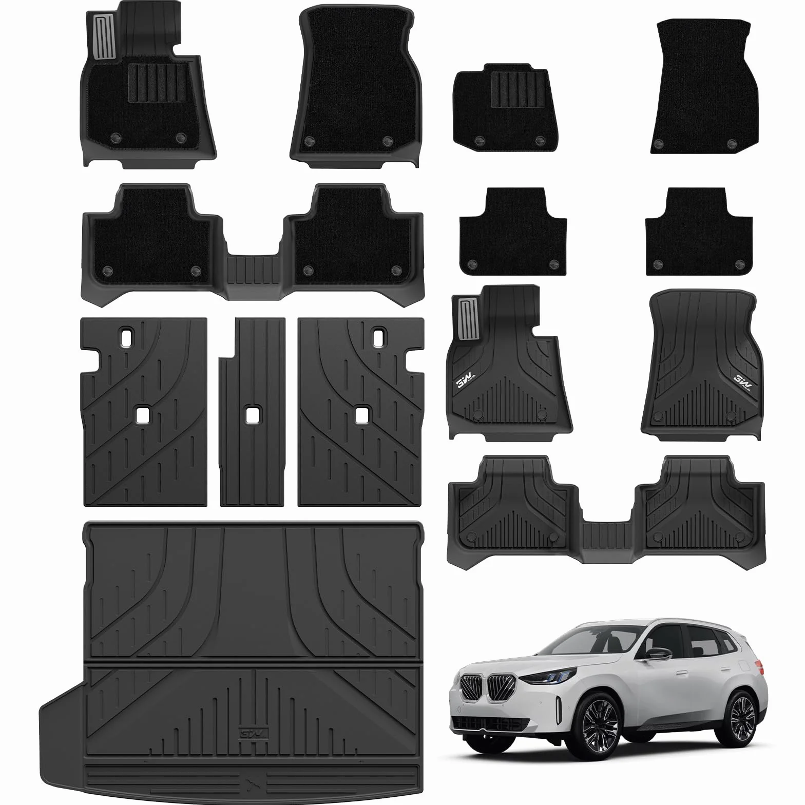 3W Do BMW X3 G45 2025-2026 Dywaniki podłogowe z metalowymi pedałami i matami i matami do bagażnika oraz innymi ochraniaczami na oparcie, na rok pogoda zrównoważony zestaw dywaników podłogowych Thorex