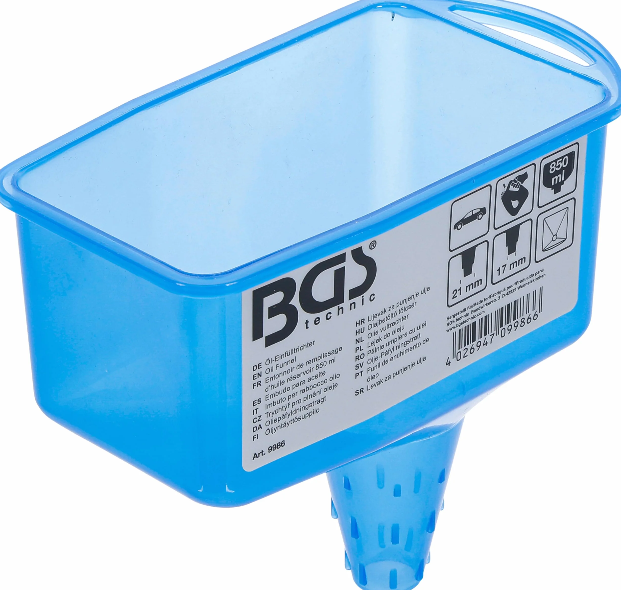 BGS 9986 | Lejek do oleju | zasobnik 850 ml
