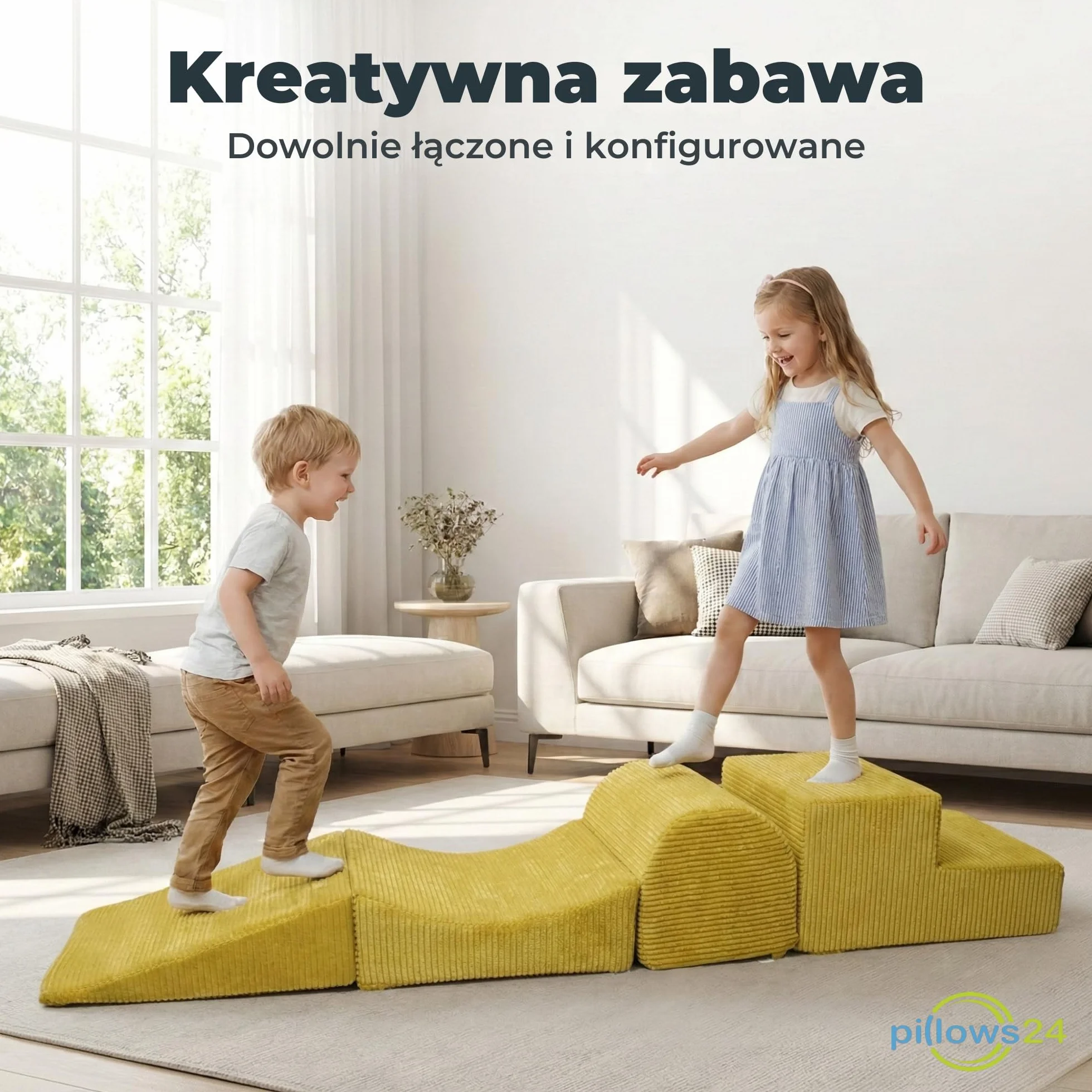 Piankowe klocki dla dzieci | 4-elementowy zestaw miękkich klocków do zabawy i wspinania | Duże piankowe klocki XXL wspierające motorykę i ruch | Tor przeszkód sztruks Różowy