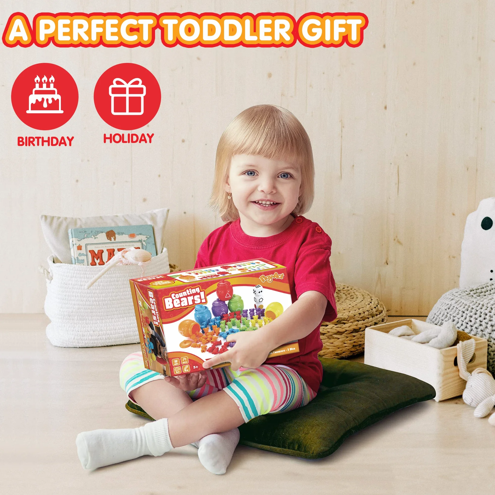JOYIN72 Stück Zählbären - Bunte Zählen Bären mit passenden Sortierbechern für Farben Lernen der Kleinkinder, STEM Pädagogisches Spielzeug, Feinmotorik, Würfel und Aufgabenheft
