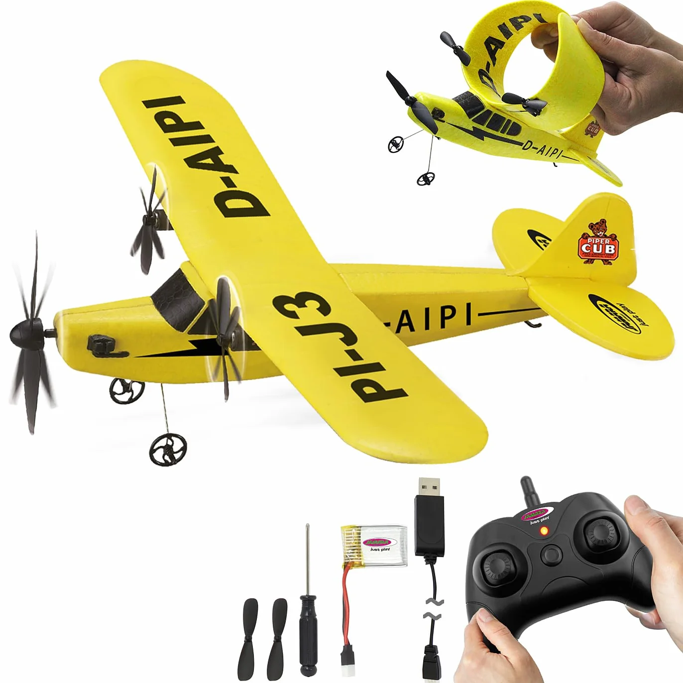 Piper J3-CUB samolot 2,4 GHz Gyro 2CH – 2,4 GHz dla wielu graczy, elastyczna mikro-pianka, nadaje się dla początkujących