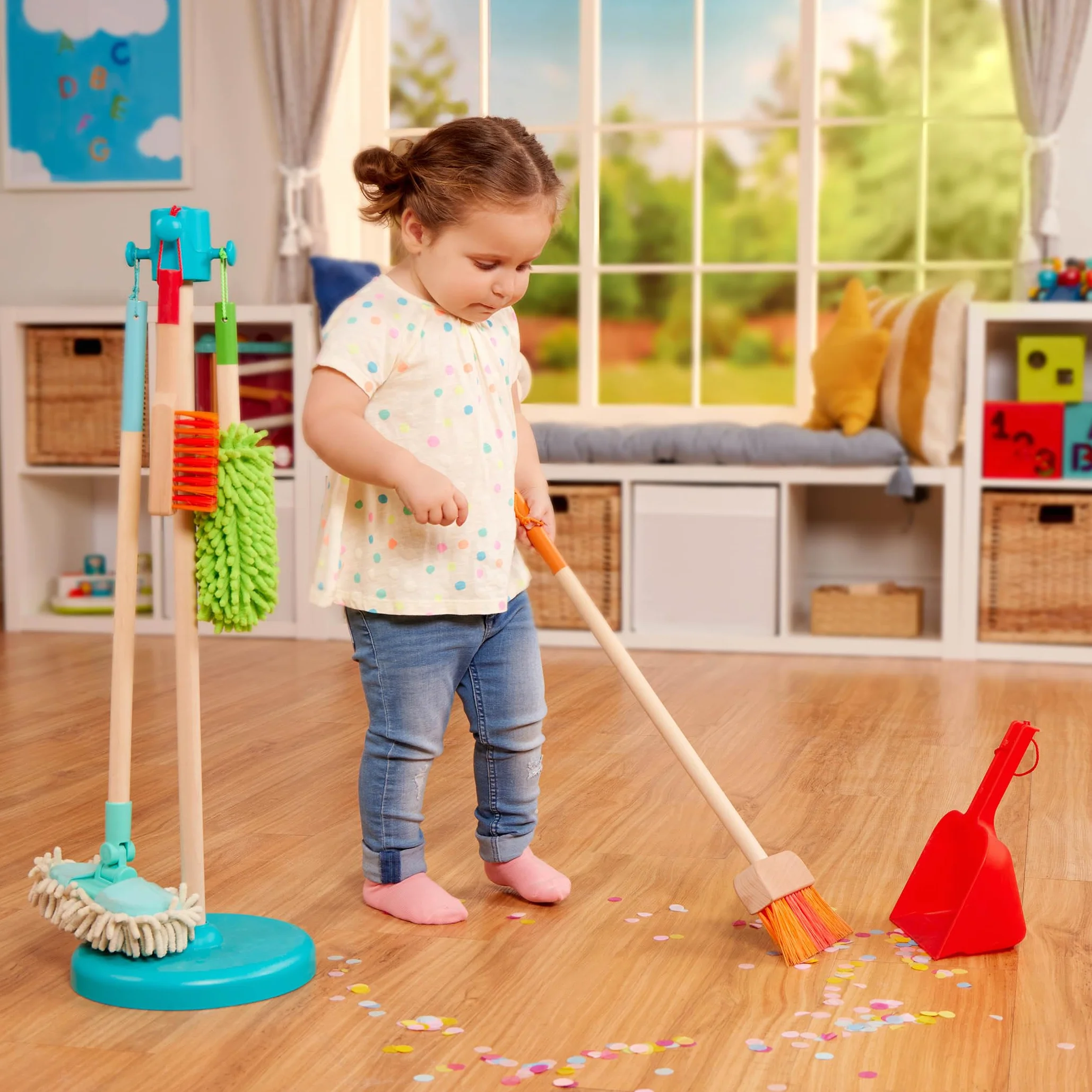 Battat - Sweep n' Clean - Zestaw do sprzątania dla dzieci - zabawki do czyszczenia dla dzieci - miotła, mop, szczotka, szufelka do kurzu, miotła, 2 lata