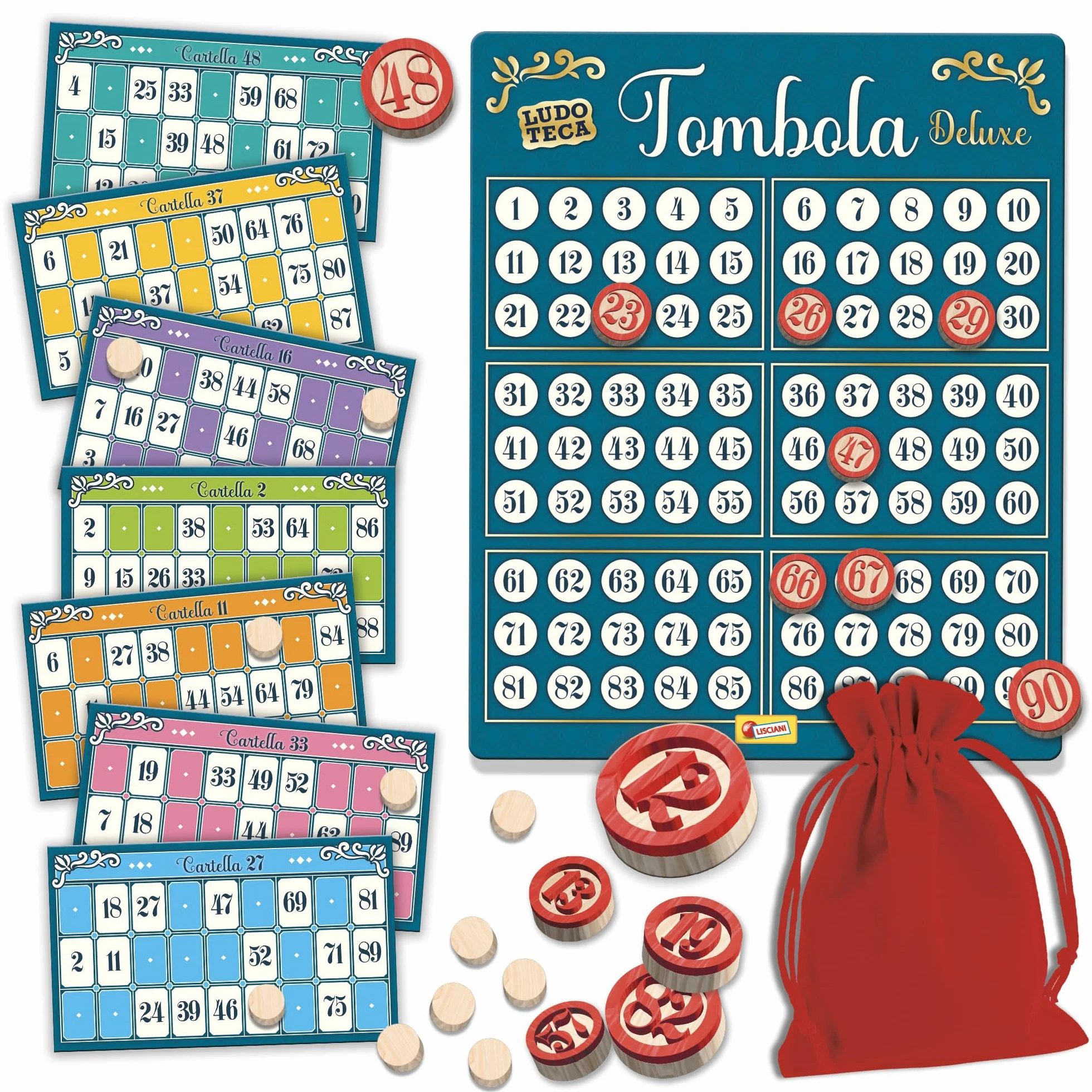 Liscianigiochi Tombola - tradycyjna włoska gra – ręcznie wykonana we Włoszech – dla dorosłych, nastolatków i młodzieży – od 84 miesięcy – do 120 miesięcy
