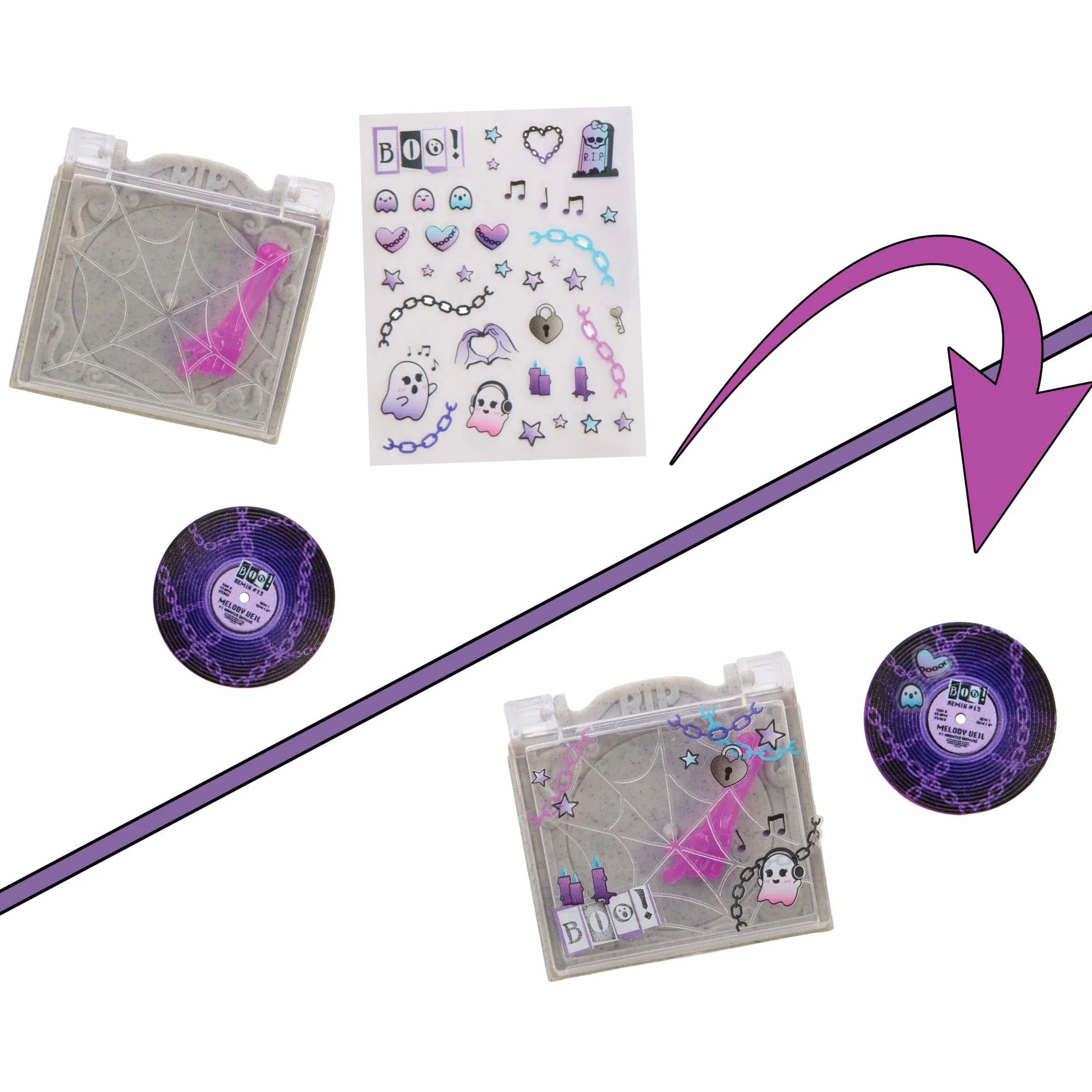 Monster High Straszyrelaks self-care Spectra Vondergeist Zestaw, lalka i akcesoria-niespodzianki, w tym zestaw do „manicure” oraz „gramofon”, zabawka dla dzieci 4+, JHK46