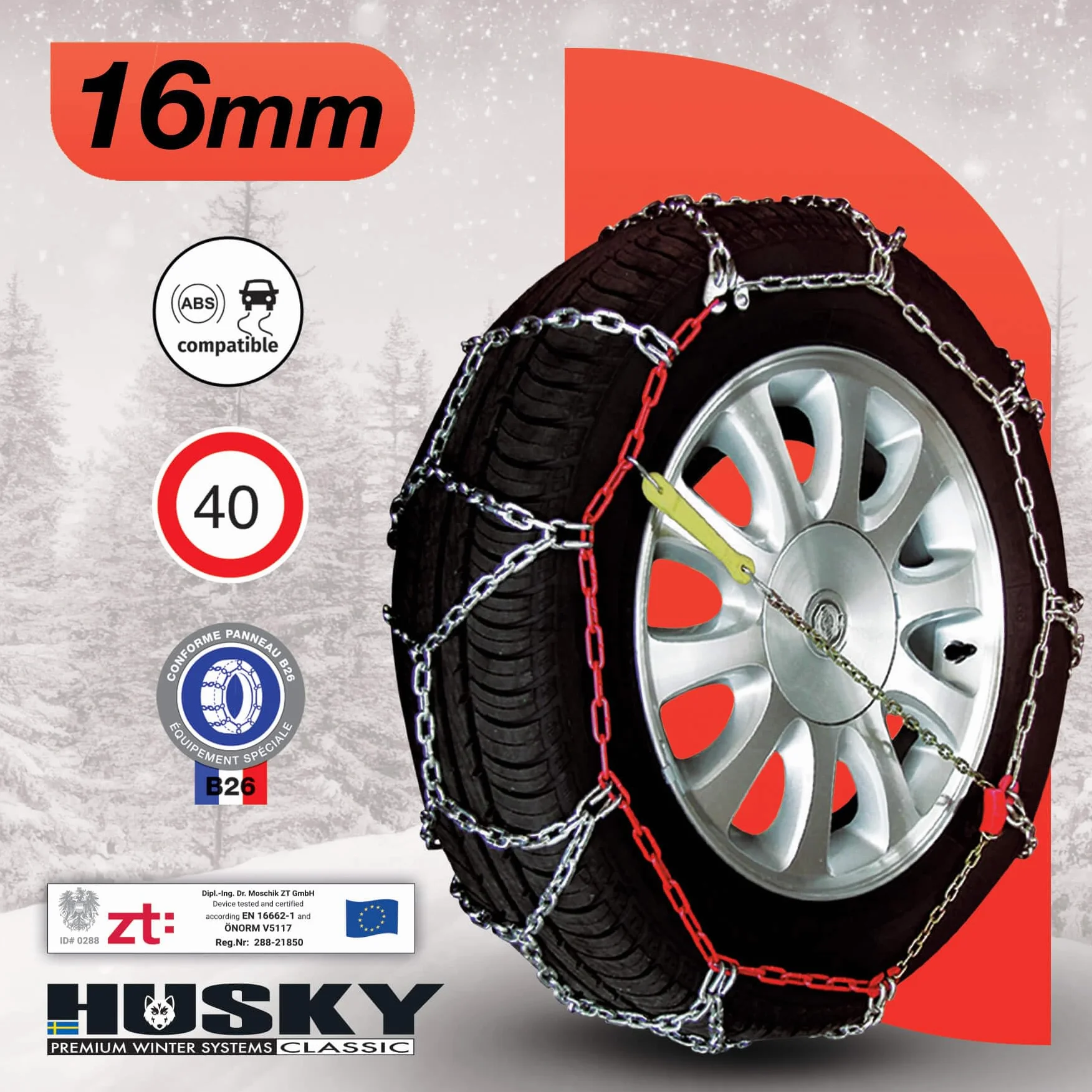 SUMEX HUPR247 łańcuchy śniegowe Husky Professional 16 mm