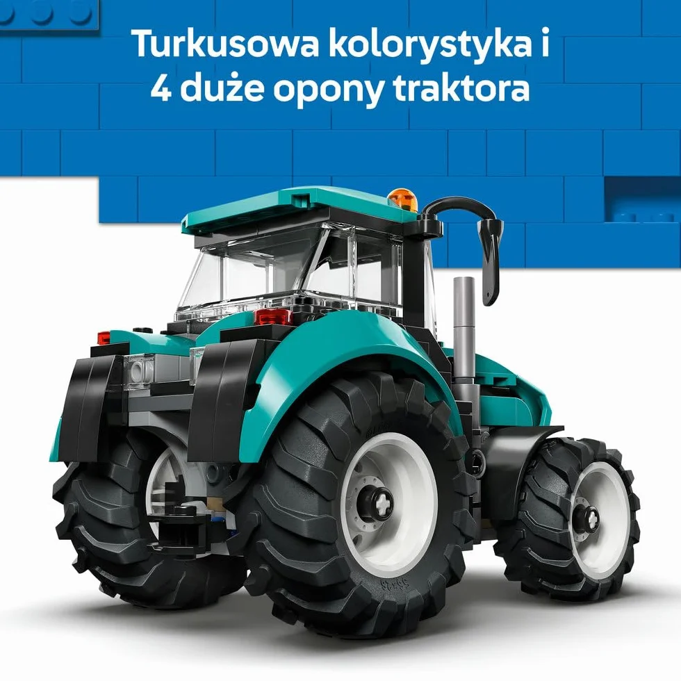 LEGO City Traktor, zabawka dla dzieci od 6 lat, ciągnik z gumowymi oponami i minifigurką rolnika, pomysł na prezent dla 6-latka, dla chłopca i dziewczynki na urodziny, ozdoba na biurko 60498