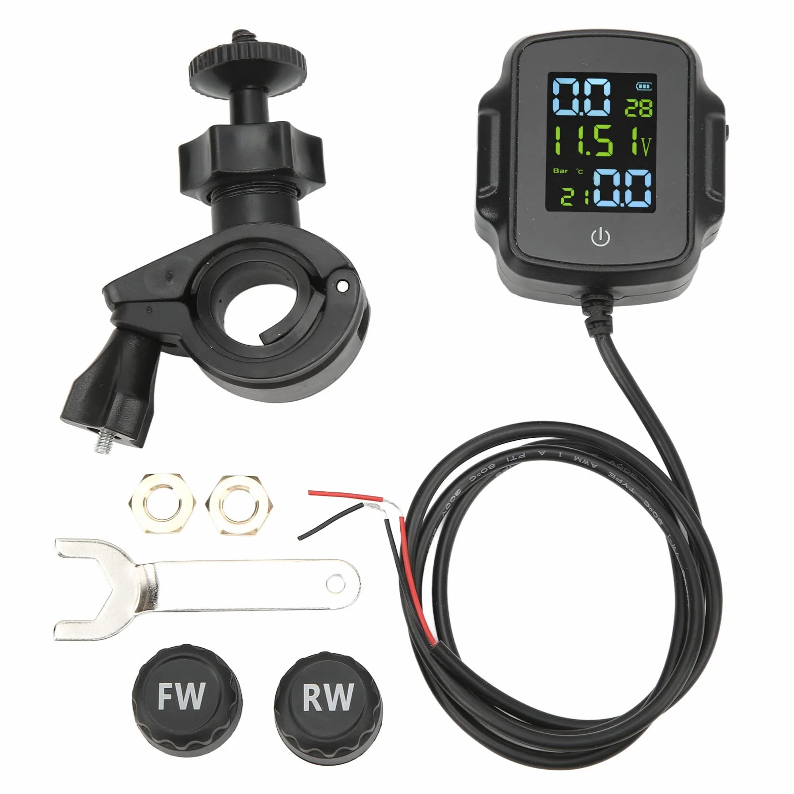 System Monitorowania Ciśnienia w Oponach, Motocykl TPMS z 2 Czujnikami Zewnętrznymi TPMS 12V ładowanie USB Precyzyjny Wyświetlacz 433,92 MHZ ± 20,00 MHZ