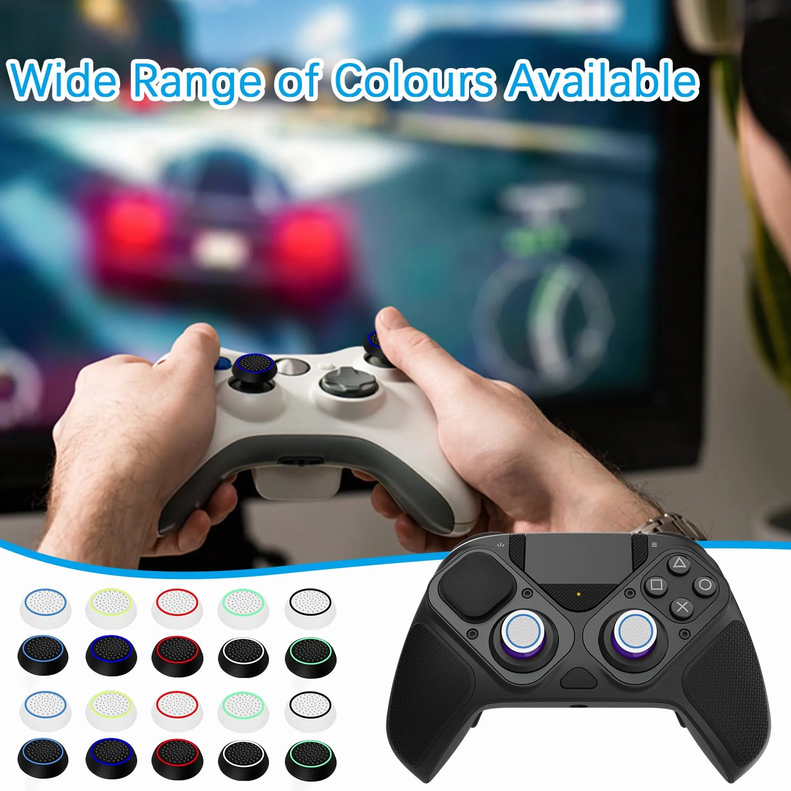 UKOFEW 20 sztuk silikonowych zaślepek na przyciski, osłona ochronna 2 cm, analogowa czapka z uchwytem na joystick, akcesoria do kontrolera, gumki do kontrolera Xbox One Series X/S (10 kolorów)