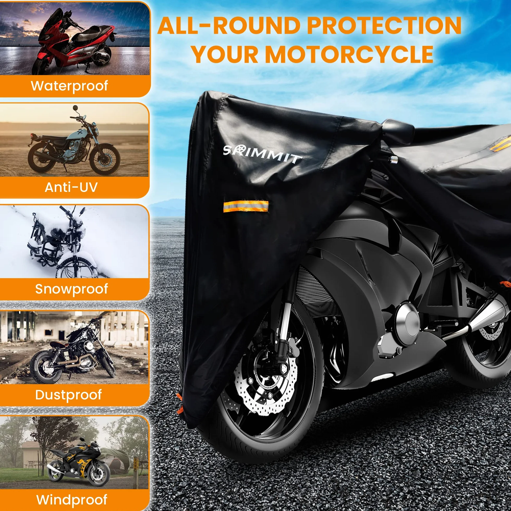Pokrowiec na motocykl wodoodporny XXL 244x104x124cm z okienkiem tablicy rejestracyjnej