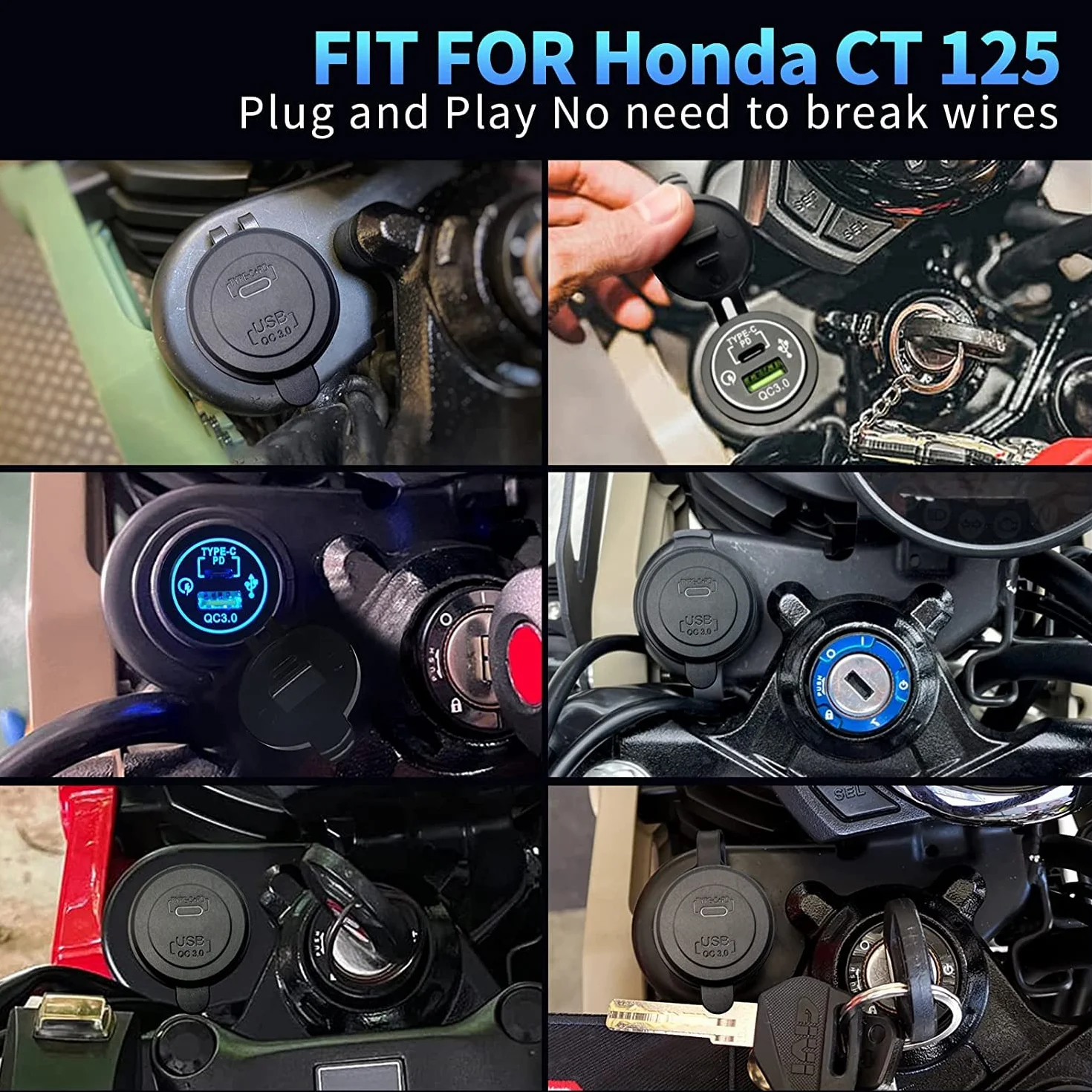 Motocykl USB Quick Charge 3.0 Type-c PD podwójny port USB zestaw kompatybilny z Honda Hunter Cub 125 Tail125 CT125 2019-2024