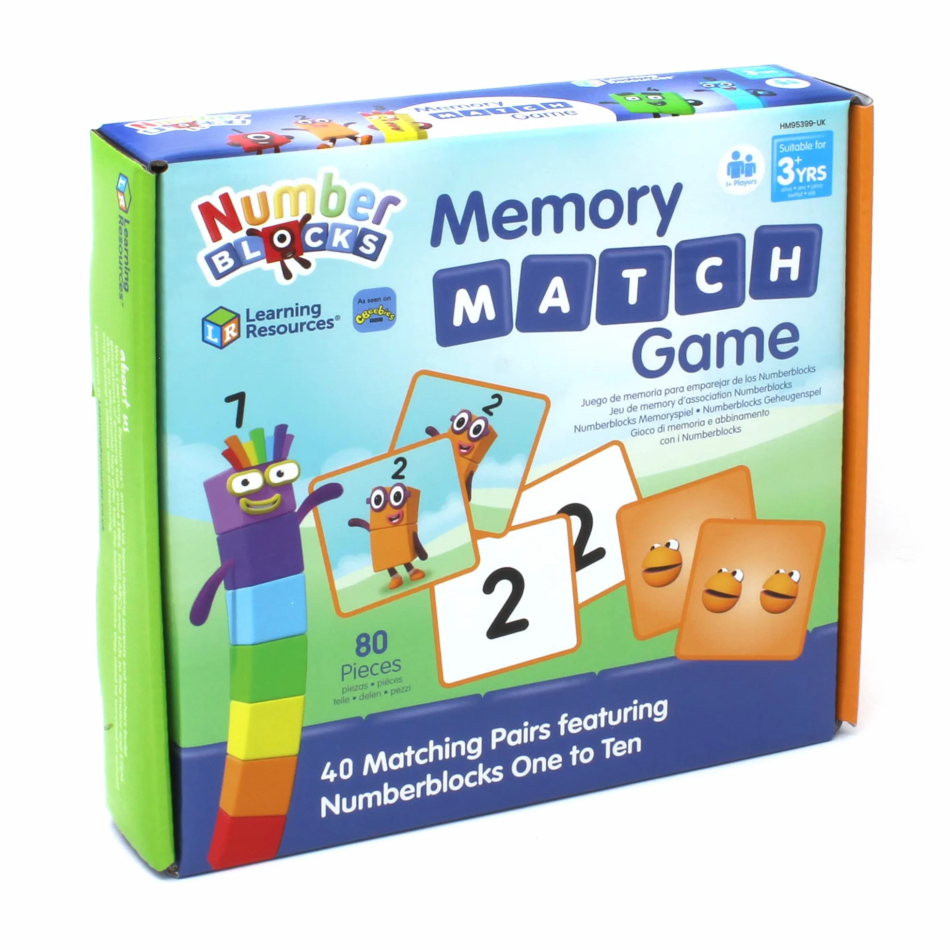 Learning Resources Gra pamięciowa Numberblocks, gra pamięciowa dla trzylatka, gra w dopasowywanie par dla dzieci od 3 lat, gra podróżna dla dzieci, dopasowywanie par na 4 sposoby, 80 elementów