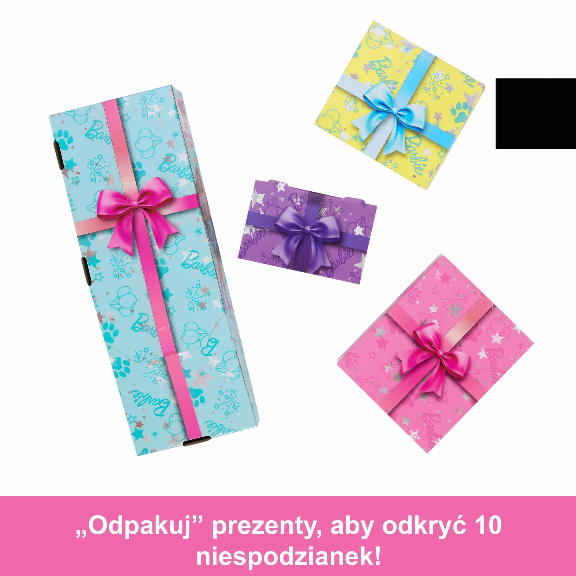 Barbie Party Unboxed Imprezowe niespodzianki Urodziny pieska Zestaw Wieczorowe gwiazdki Lalka i akcesoria, 10 niespodzianek, w tym zmiana koloru i zabawa w dekorowanie tortu, zabawka dla dzieci, JFG72