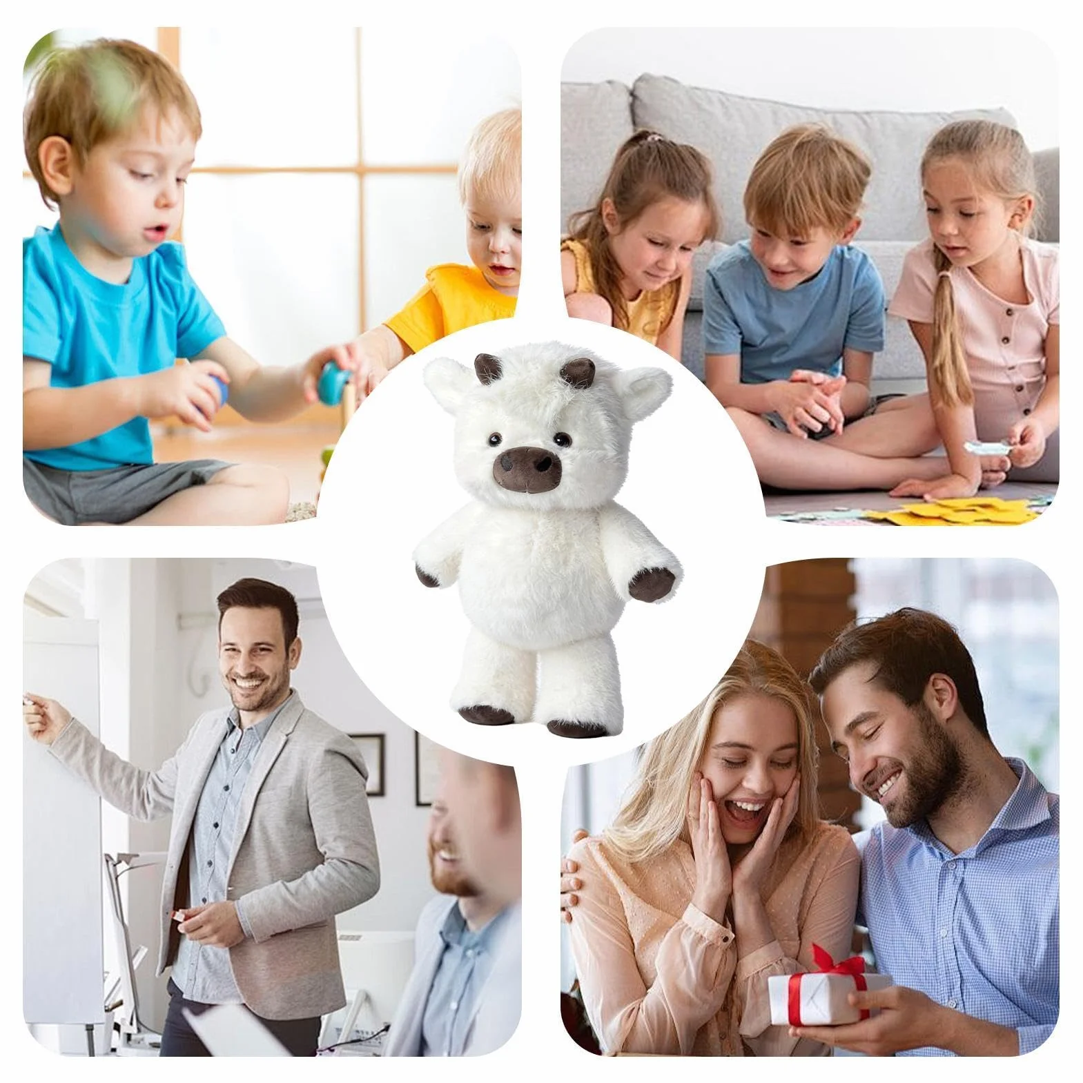 Cute Huggables Cow, Soft Stuffed Animal, 17.7inch Plush Toy with Fuzzy Texture, Resilient Cotton Cattle Doll, Adorable Figure with Realistic Style, Nursery Toy for Boys Girls and Bedroom