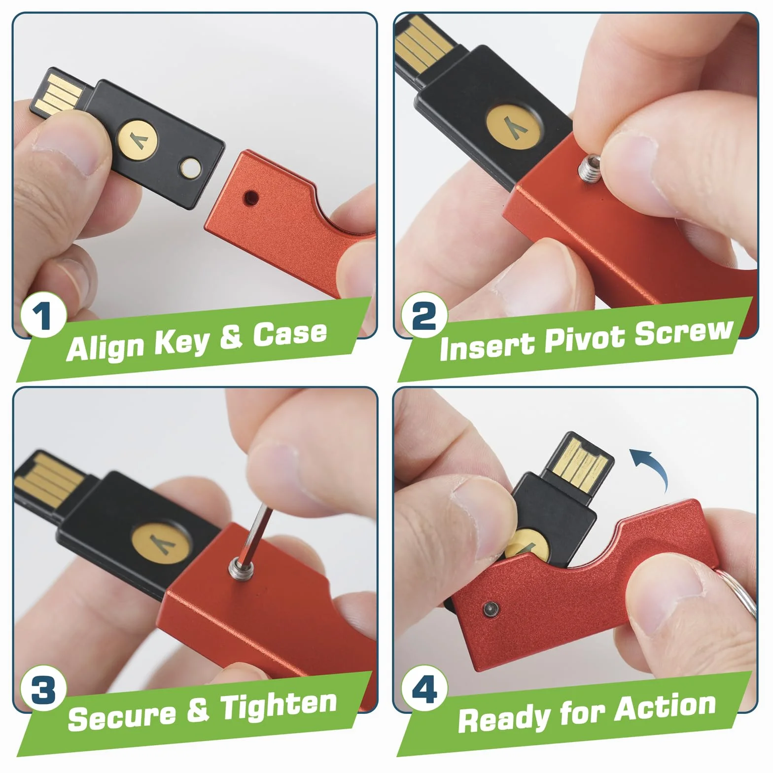 Metalowa składana obrotowa osłona kompatybilna z Yubico NFC/YubiKey 5 NFC / 5 NFC FIPS, USB-A, odporna na zarysowania obudowa ze stopu aluminium