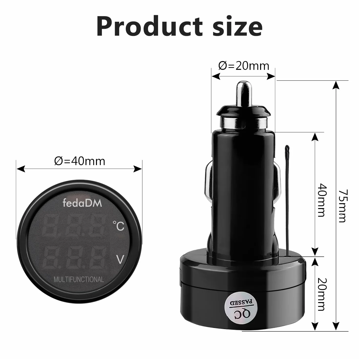 Zapalniczka samochodowa USB QC3.0 PD3.0 woltomierz termometr LCD 12V-24V