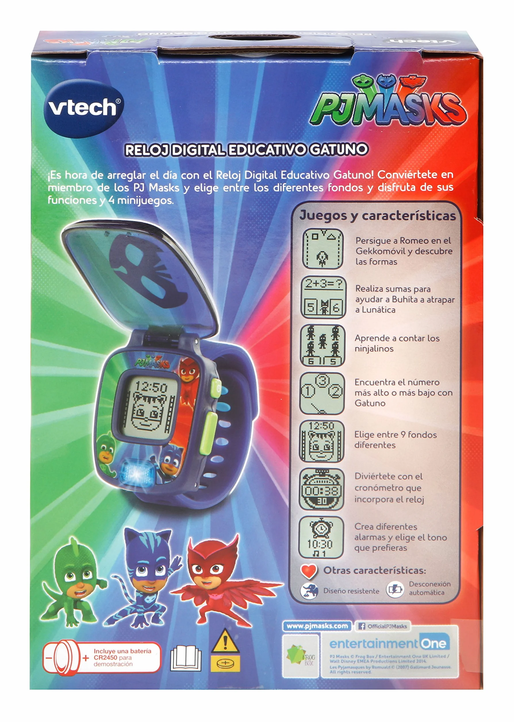 VTech Zegarek PJ Masks Gatuno, Smartwatch edukacyjny dla dzieci w wieku +3 lata, wersja ESP, niebieski, L (3480-175822), 1 szt