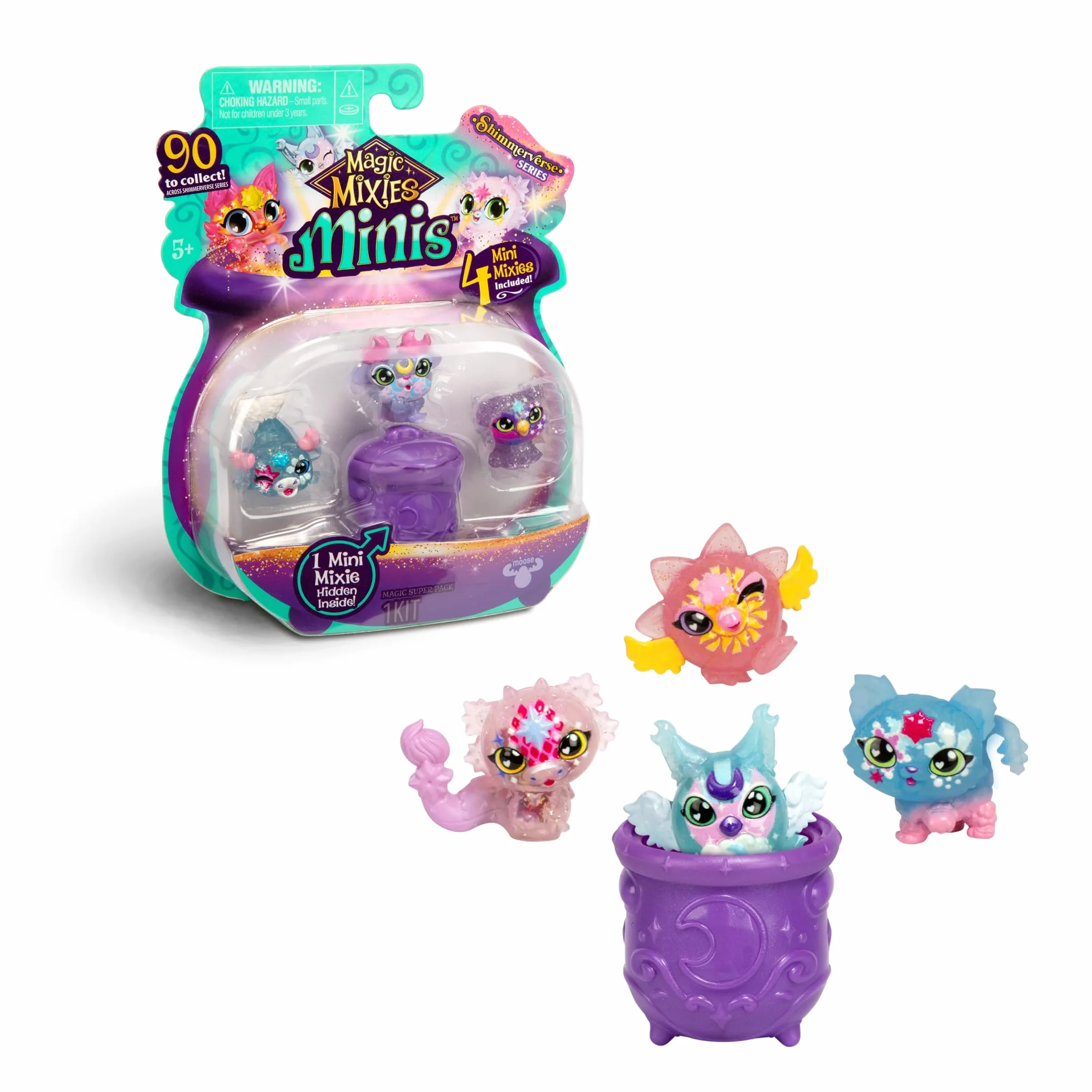 Magic Mixies - 4 Figurki Magic Minis, 90 Mikserów Podzielonych Na 5 Zestawów Kolekcjonerskich o Magicznych Umiejętnościach, 3 Lata+, Popularne, Rzadkie i Bardzo Rzadkie, Słynne