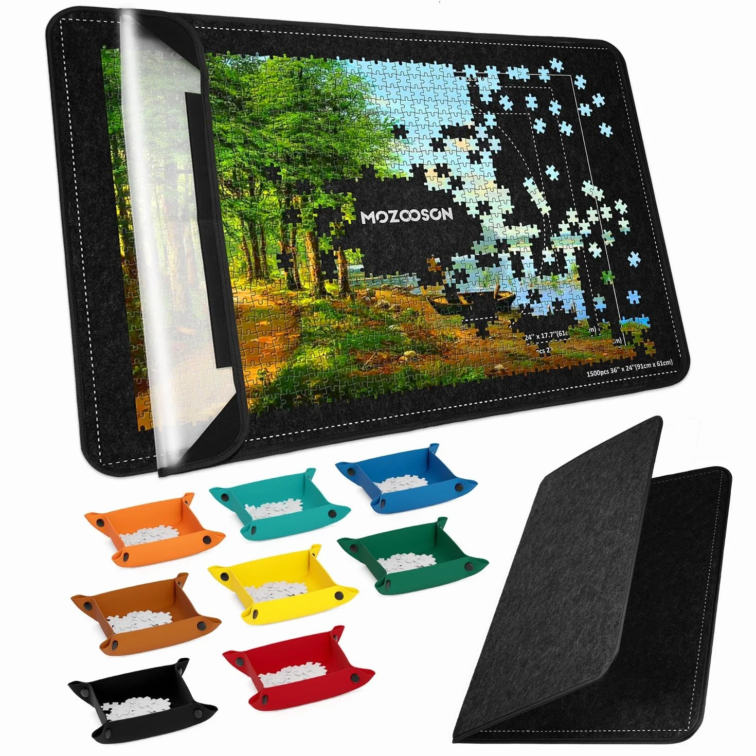 MOZOOSON Tablica puzzli na 2000 elementów, akcesoria do puzzli, 105 x 80 cm, 8 tacek do sortowania i 1 pokrowiec