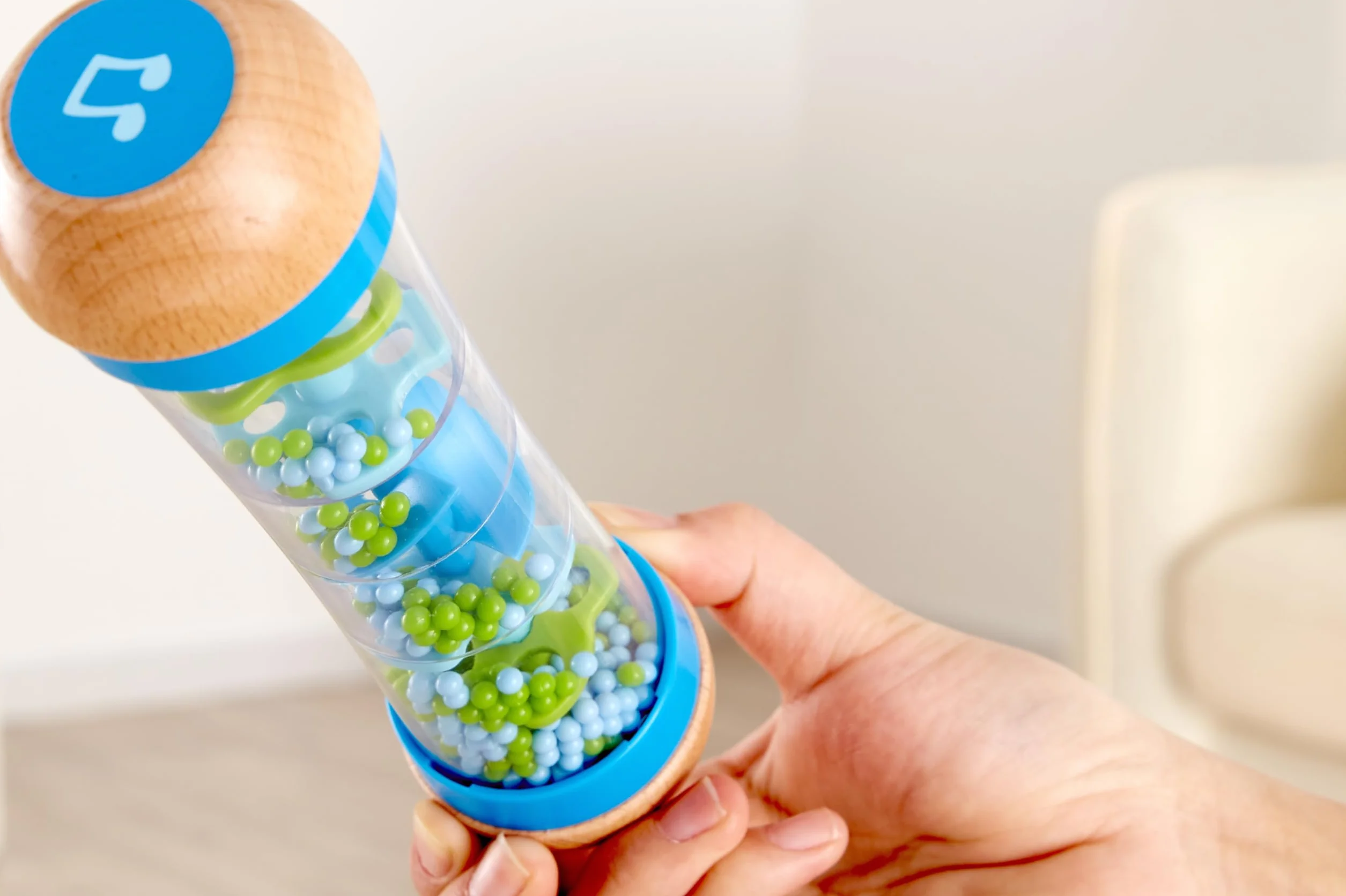Hape Rainmaker , Mini Rattle Wooden Rainmaker Toy, Blue