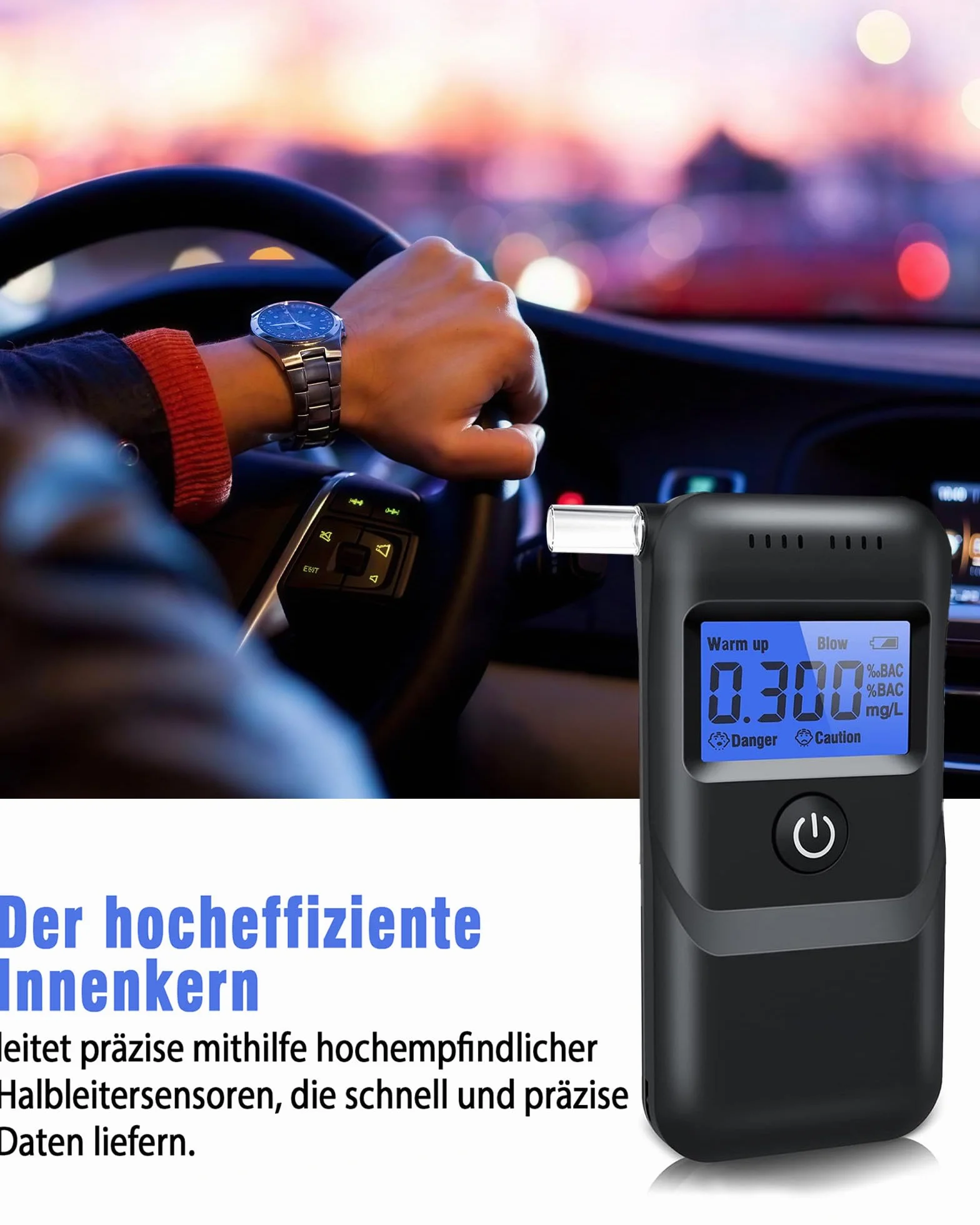 Alkomat policyjny z 14 ustnikami profesjonalny miernik alkoholu przenośny z cyfrowym niebieskim wyświetlaczem LCD