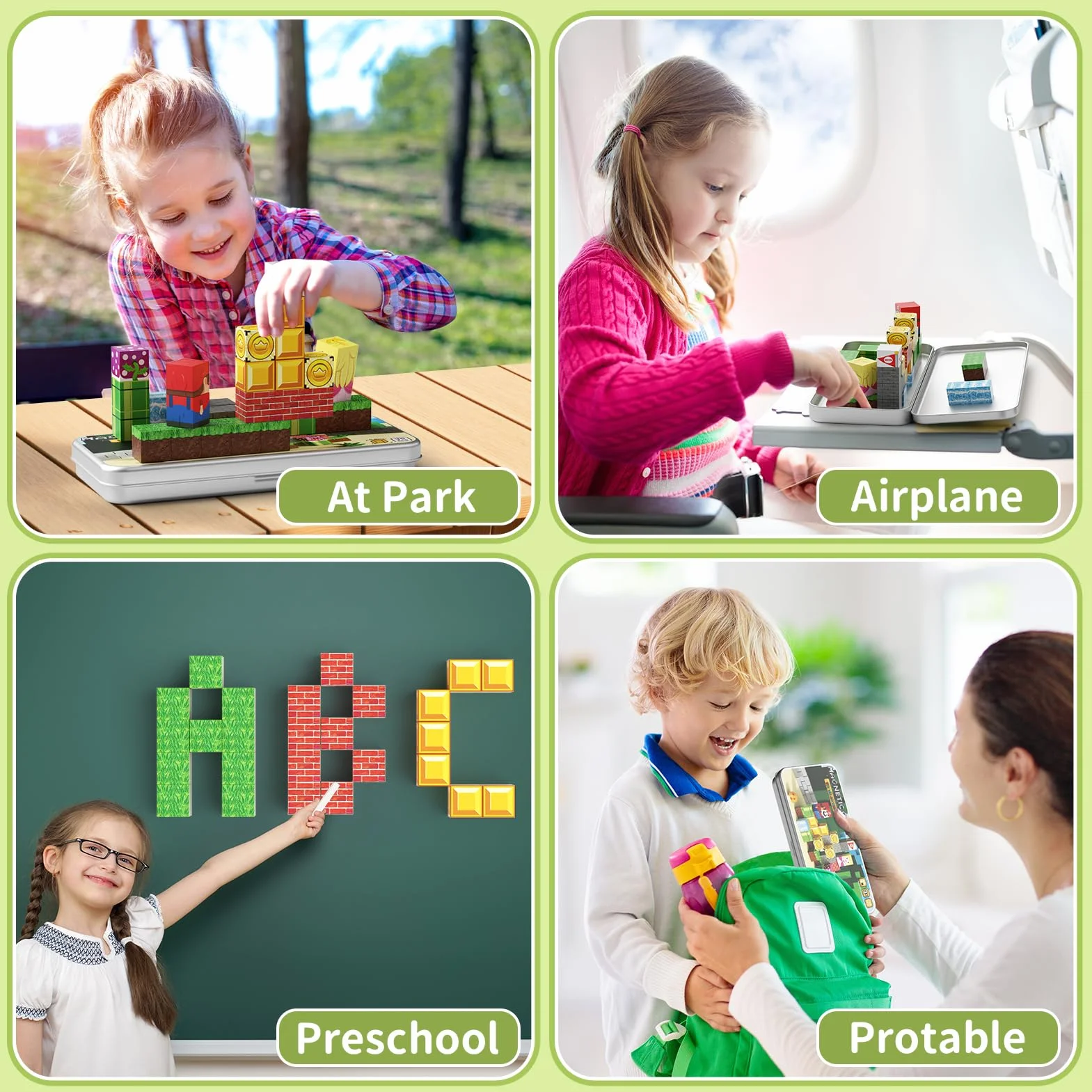 Klocki magnetyczne, podróżne klocki do budowania zabawek dla małych dzieci, przenośne blaszane pudełko jako podstawa do budowania, klocki magnetyczne, edukacyjne zabawki STEM, prezent dla dzieci w