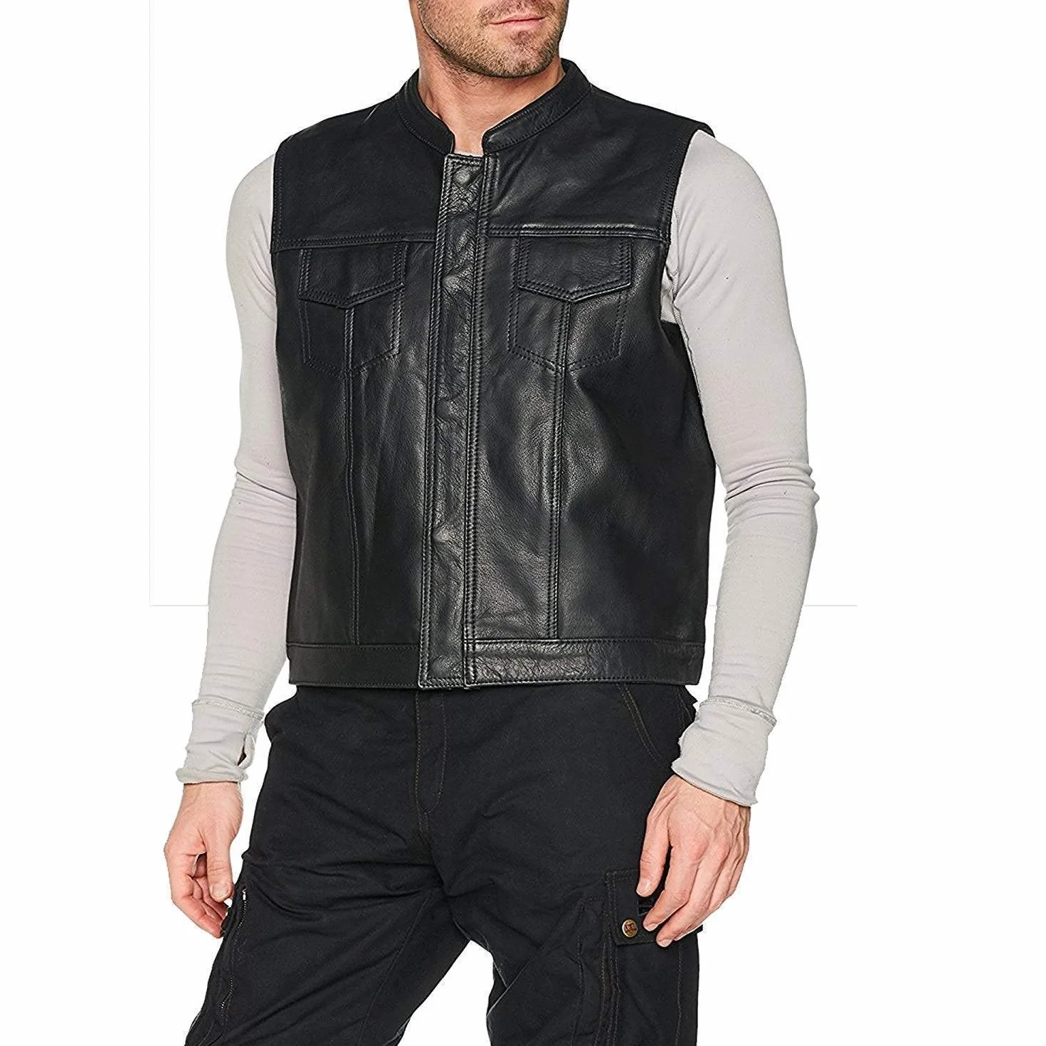 Bikers Gear Australia Black Revolver Motorcycle Skórzana Kamizelka Sons of Anarchy Style 6XL