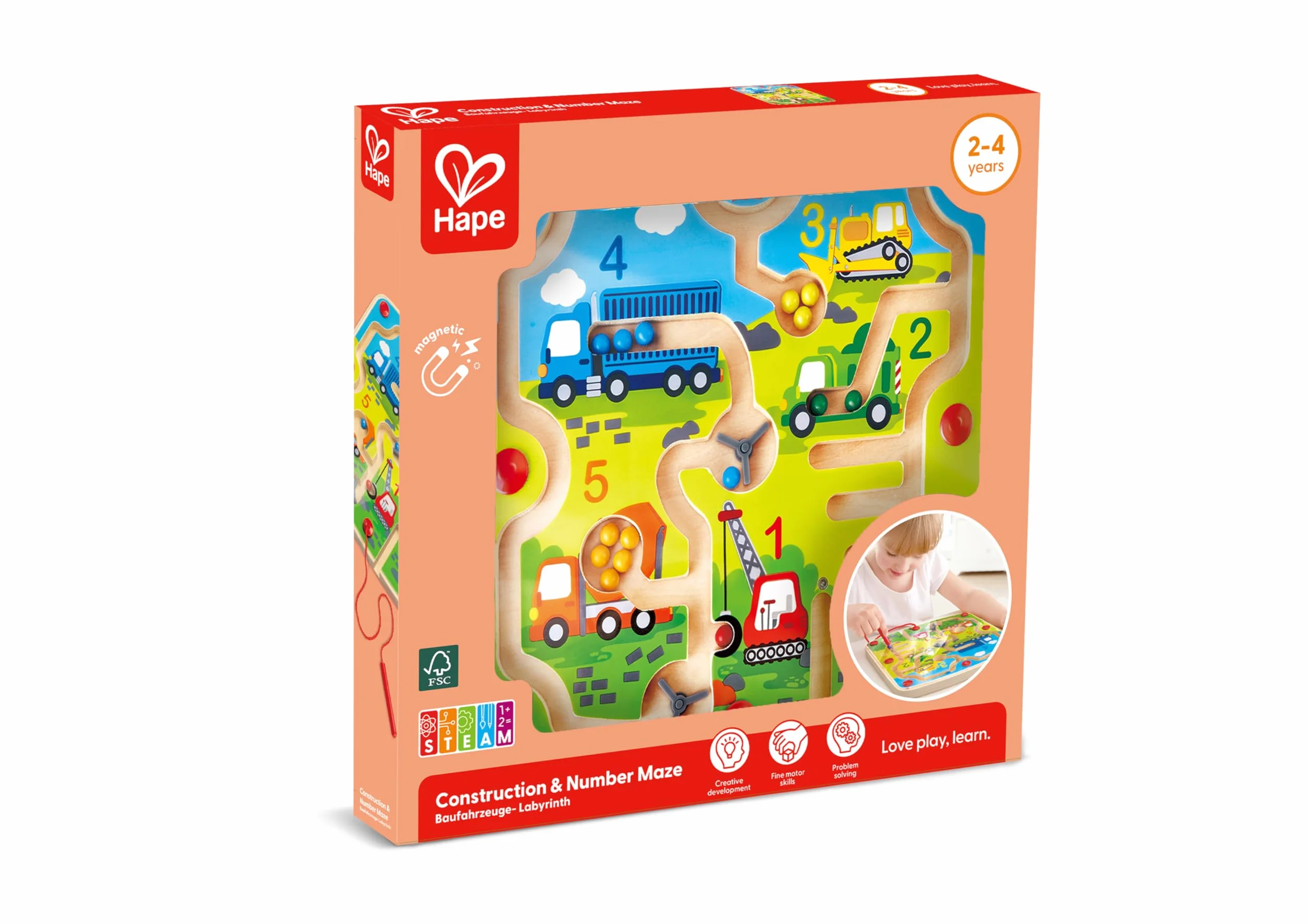 Hape E1713 Wooden Construction & Number Magnetic Maze
