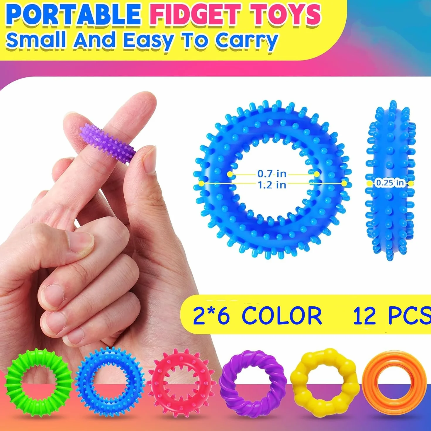 Fidget Ring Toys zabawki dla dzieci i dorosłych, 12 sztuk, zabawki antystresowe, autyzm, zabawki antystresowe, anxiety ADHD, kojące w przypadku stresu i lęku