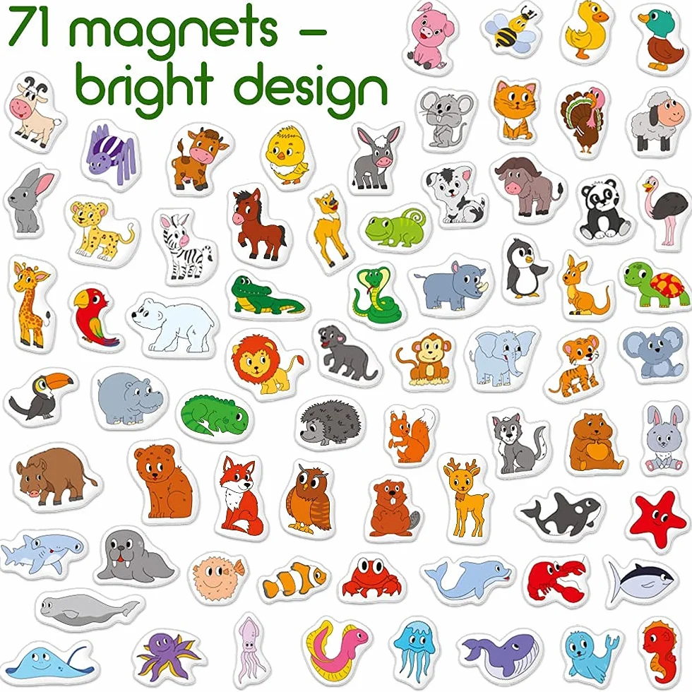 Animal Story magnesy na lodówkę dla dzieci, duże, 71 magnetycznych zabawek ze zwierzętami, wielokolorowe