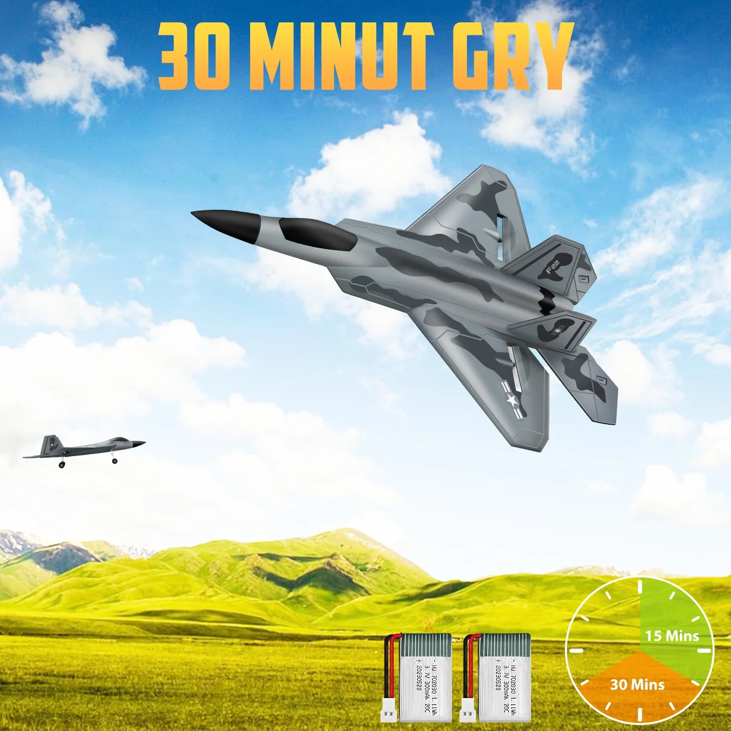 HAWK'S WORK 2-kanałowy Samolot RC, F-22 Samolot Gotowy do Lotu, Pilot 2.4GHz, Łatwy w Pilotażu Lotniowiec RC dla Dzieci i Początkujących
