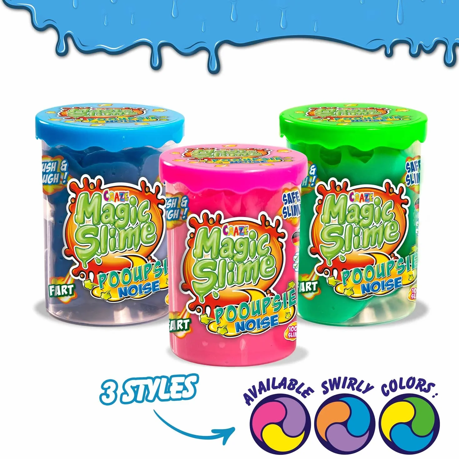 CRAZE Magic Slime POOUPSIE Noise 3 x zestaw grubych pompek śluzowych dla dzieci, 3 x 100 g, 31049, zestaw zabawek dla dzieci, 17,1 x 5,7 x 7,6 cm