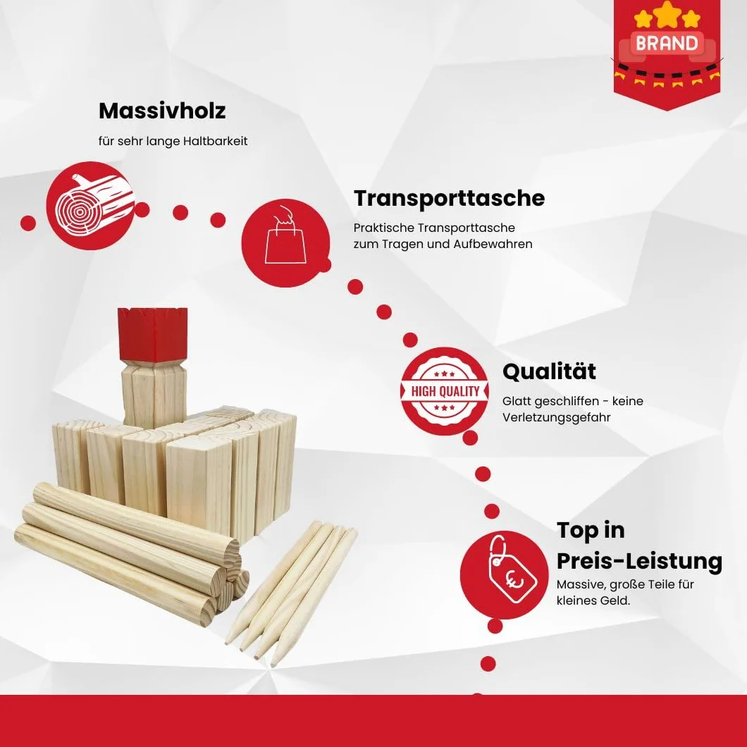 GICO Kubb 3263 zestaw do zabawy, gra Wikingów, król 30 x 7 x 7 – wysokiej jakości duża gra outdoorowa z litego drewna z torbą transportową