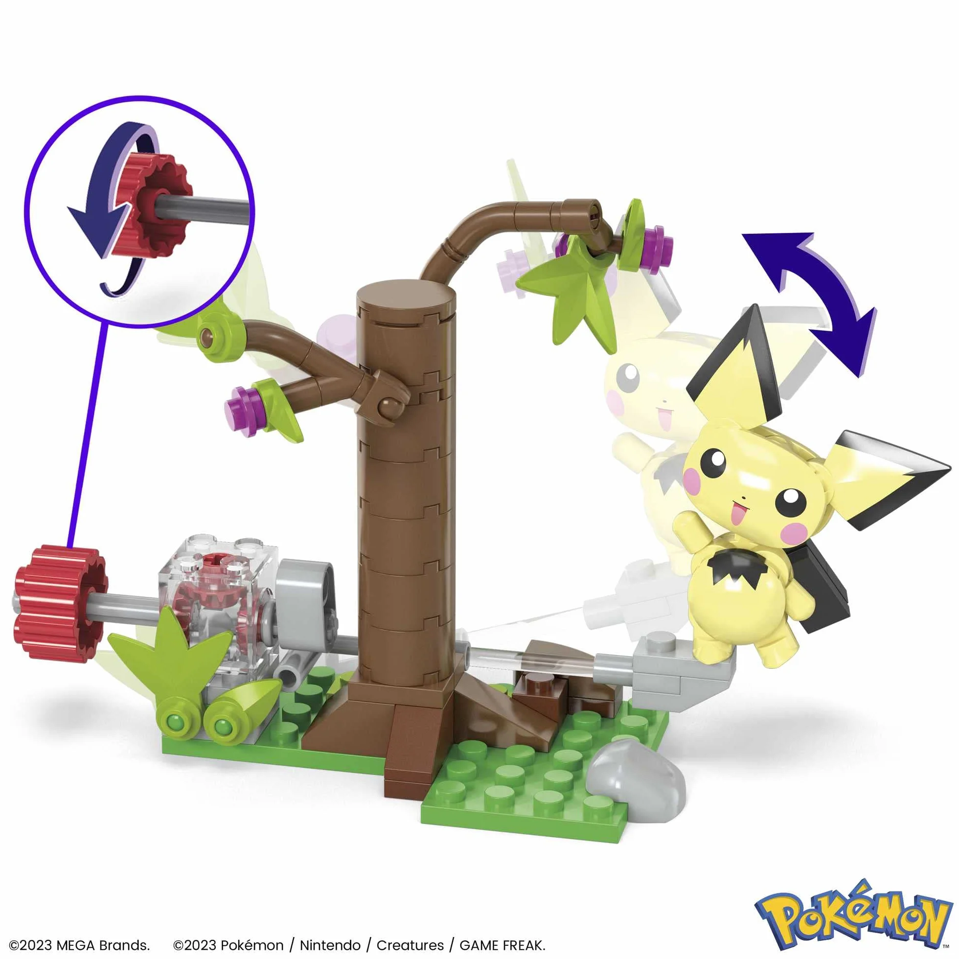 MEGA Pokemon Leśna przygoda Pichu Zestaw klocków (84 elementy) z funkcją ruchu oraz 1 figurką do zbudowania i ustawiania w różnych pozach, HPB59