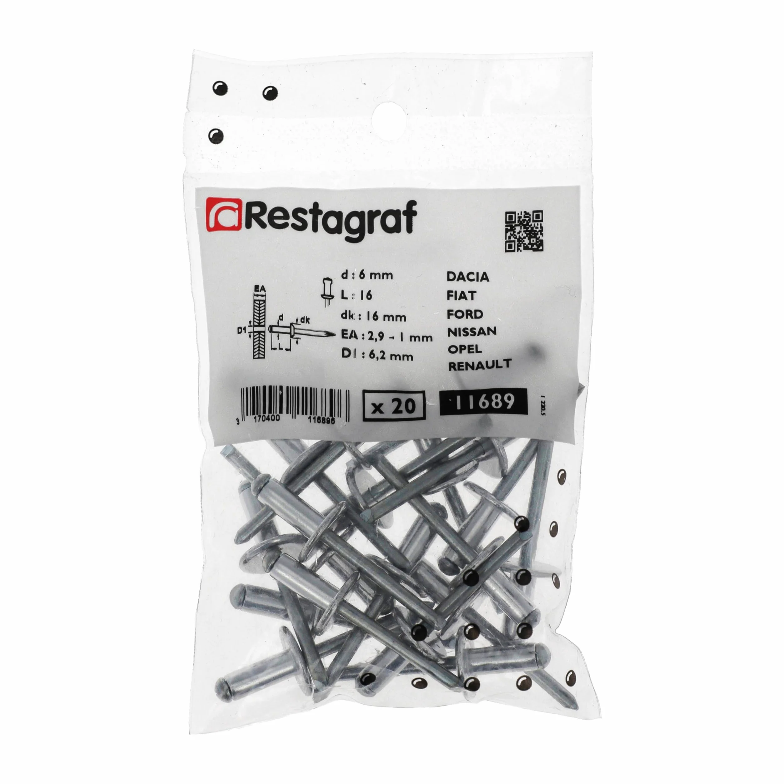 Nit aluminiowy z szeroką głowicą 6x14 mm do Dacia Fiat Ford Mitsubishi Nissan Opel Renault 20 szt