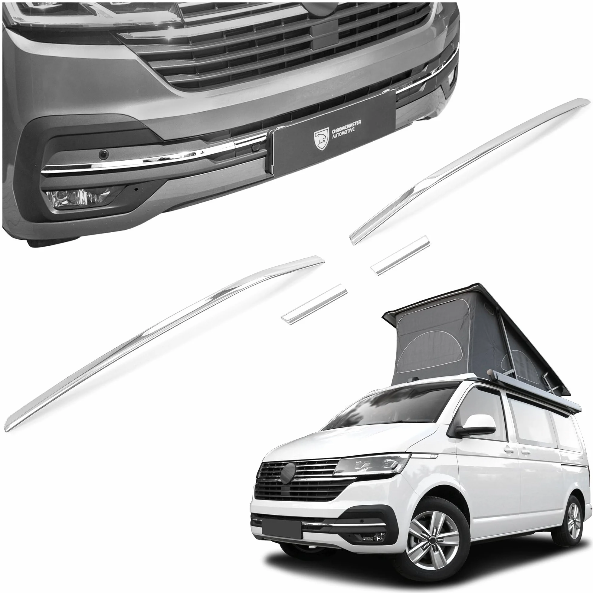 CHROMEMASTER Listwa Atrapy Zderzaka Przedniego Stal Nierdzewna Polerowana Kompatybilna z VW T6.1 California 2019-2024