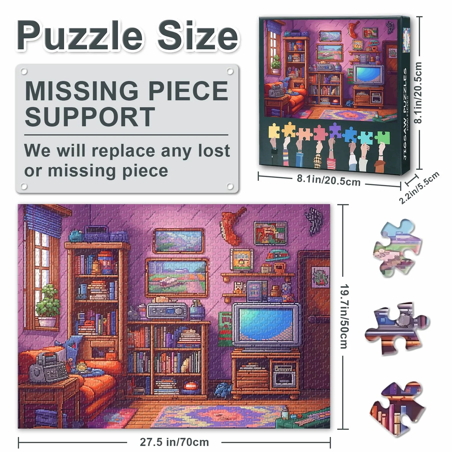 Jeden pokój z książkami telewizyjnymi, puzzle dla dorosłych, trudne wyzwania, sztuka, dla dorosłych, dekoracja ścienna, 1000 sztuk, bit, piksele, do gier rodzinnych, 50 x 70 cm