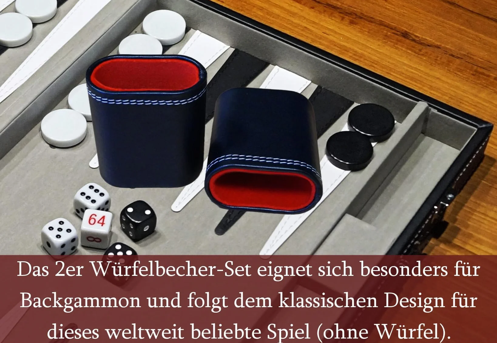 Kubek w kostkę ze sztucznej skóry, zestaw 2 szt. czarny/czerwony - szlachetne kubki z filcową poszewką wewnętrzną do gier w kości Backgammon Filc Shaker P-16213