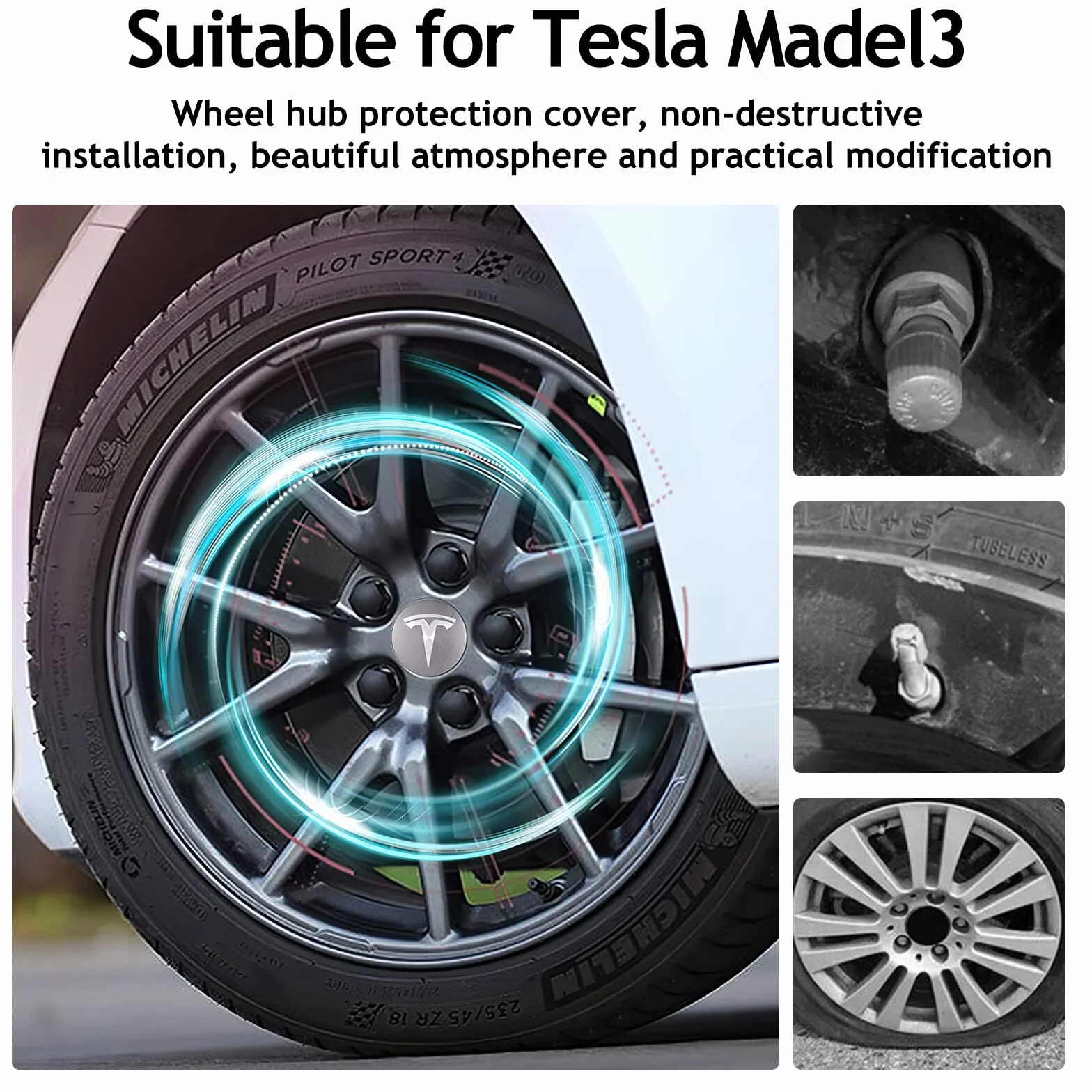 Tesla zestaw kołpaków centralnych z logo do Model Y, 3, S, X