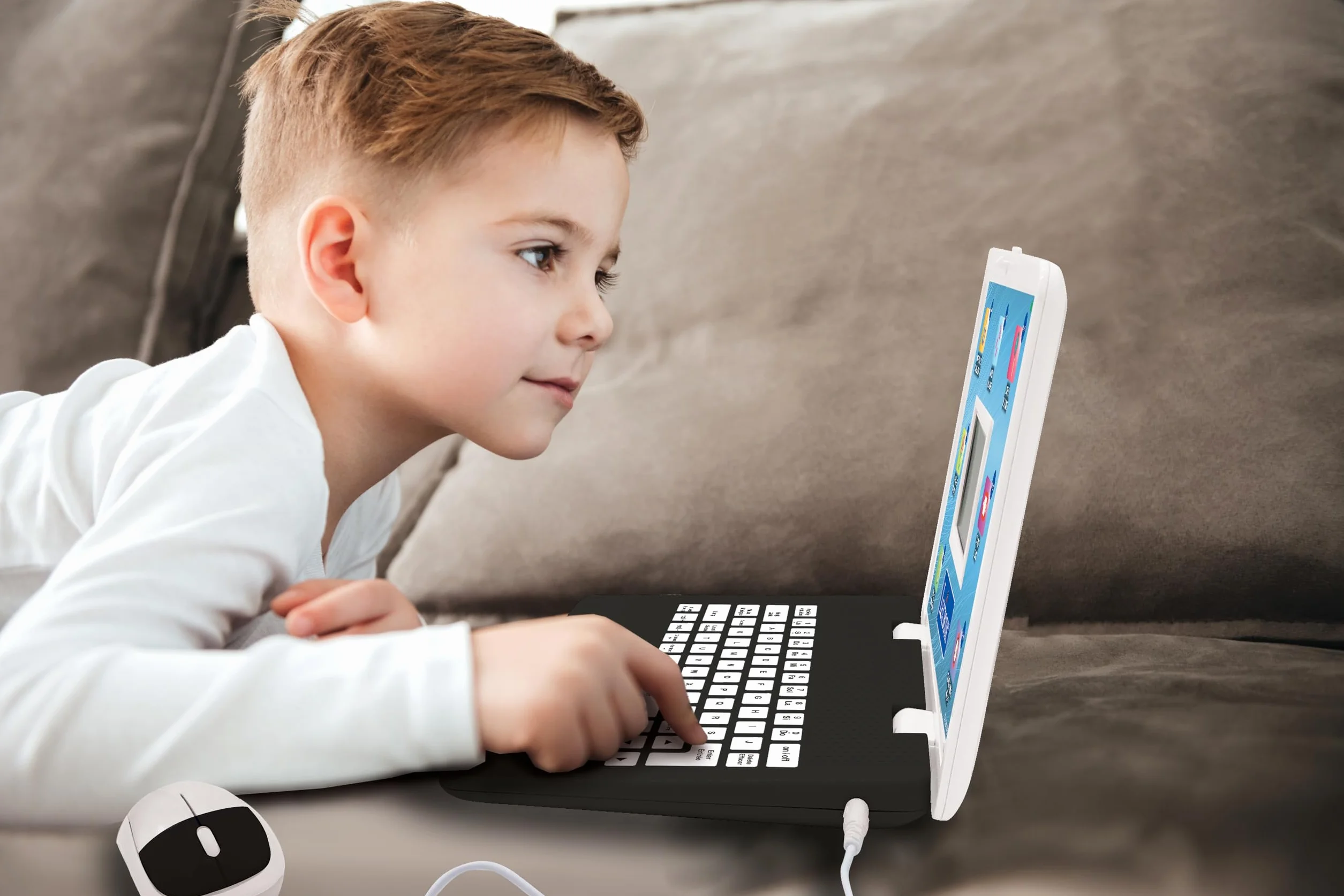 Lexibook, dwujęzyczny laptop edukacyjny, 124 zajęcia językowe, pisanie, matematyka, logika, muzyka i gry, chłopcy i dziewczęta, JC498i1, średni