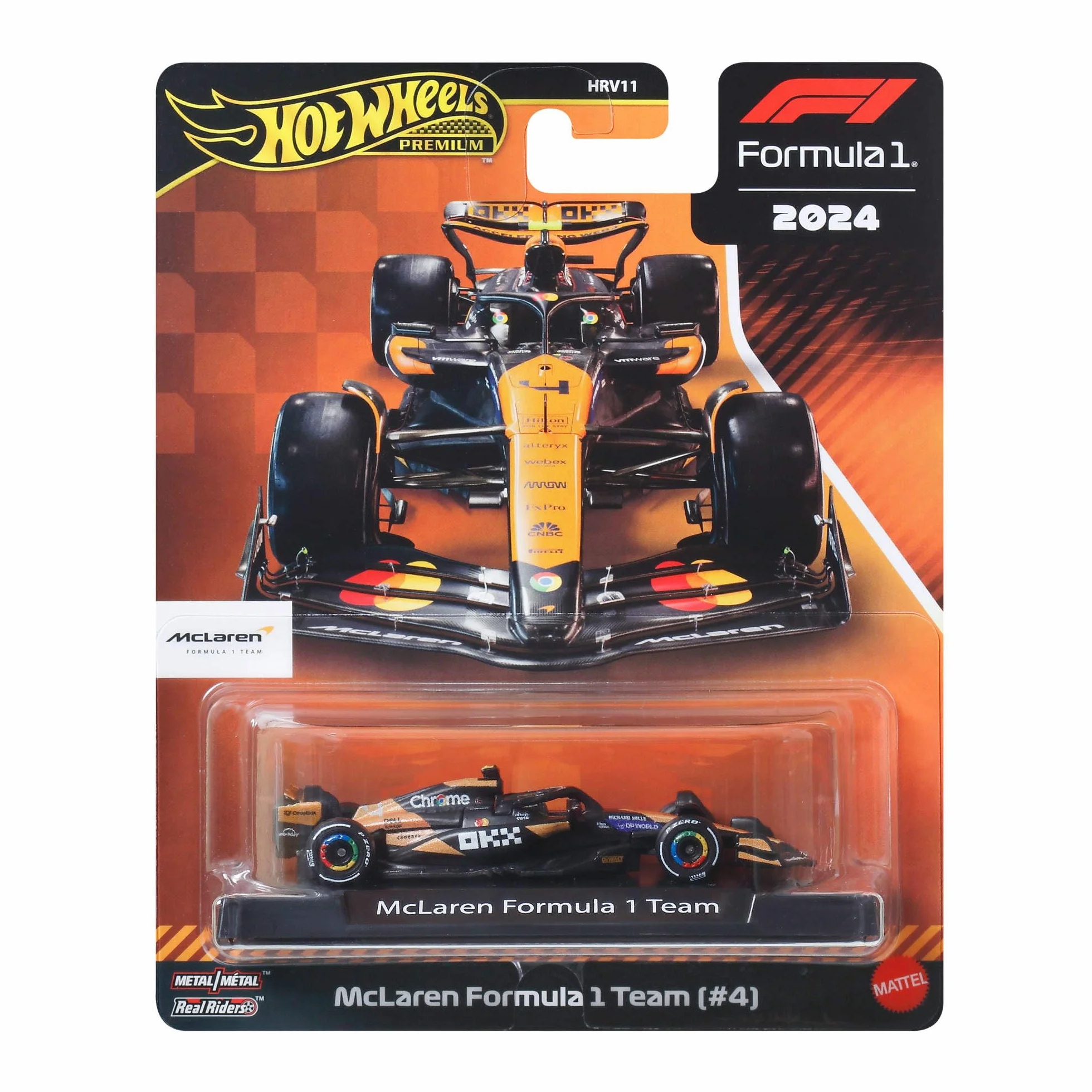 Hot Wheels Premium Formuła 1 Metalowy samochód wyścigowy w skali 1:64 Mc Laren, opony Real Riders i metalowa konstrukcja, bolid F1, zabawka auto, JBM11