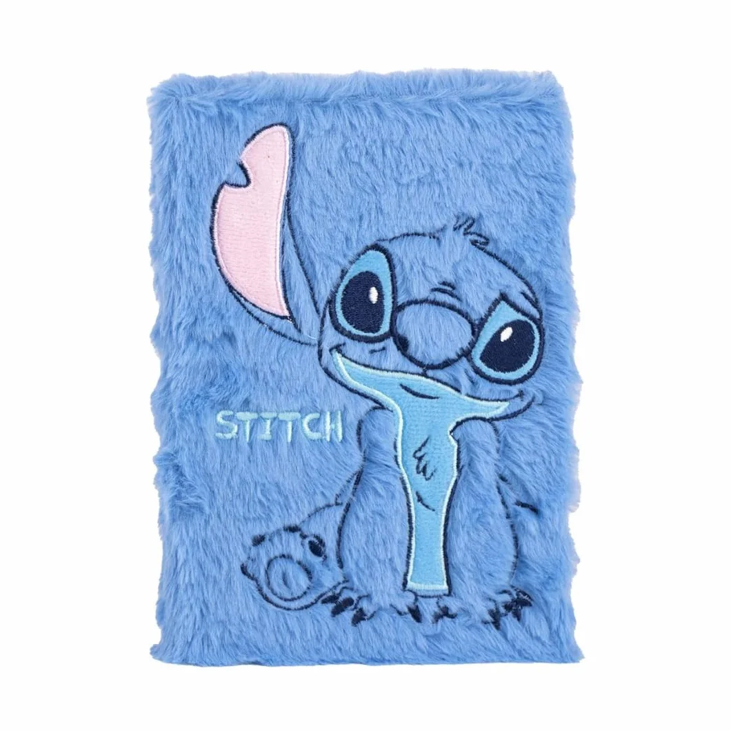 Notatnik Stitch Disney, pamiętnik intymny, pluszowy, niebieski, futrzany, format A5, dla dziewczynek i chłopców, artykuły szkolne i prezent urodzinowy dla dzieci